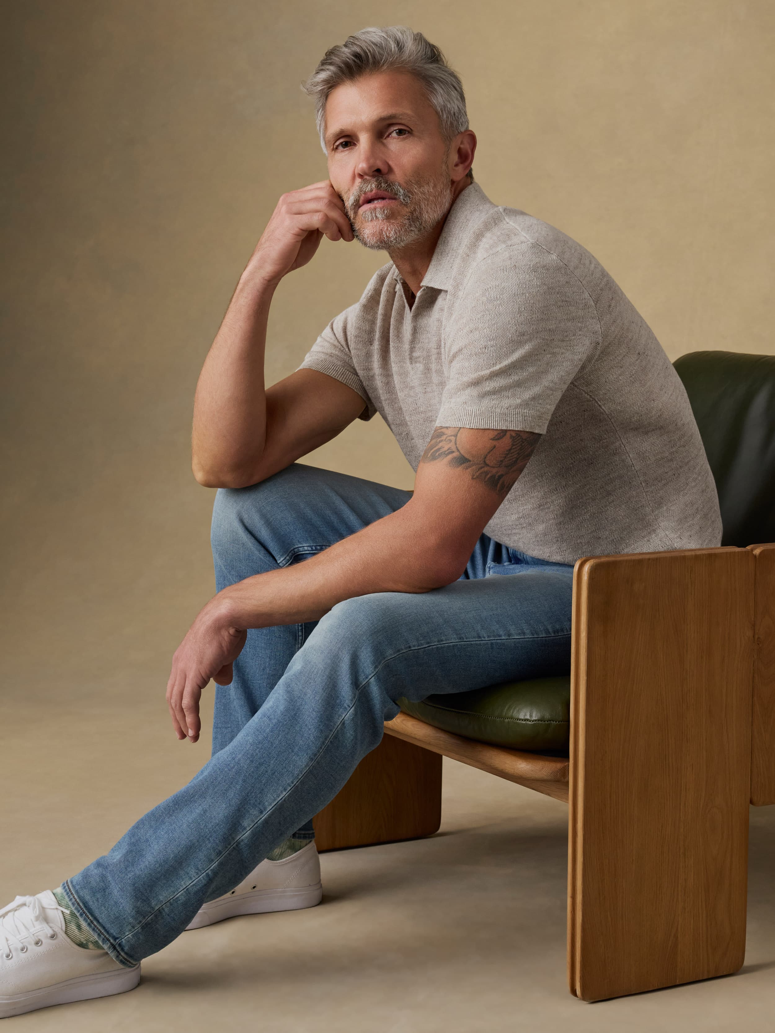 Short-Sleeve Linen Sweater Polo - Tropic Sands Melange | Faherty Brand