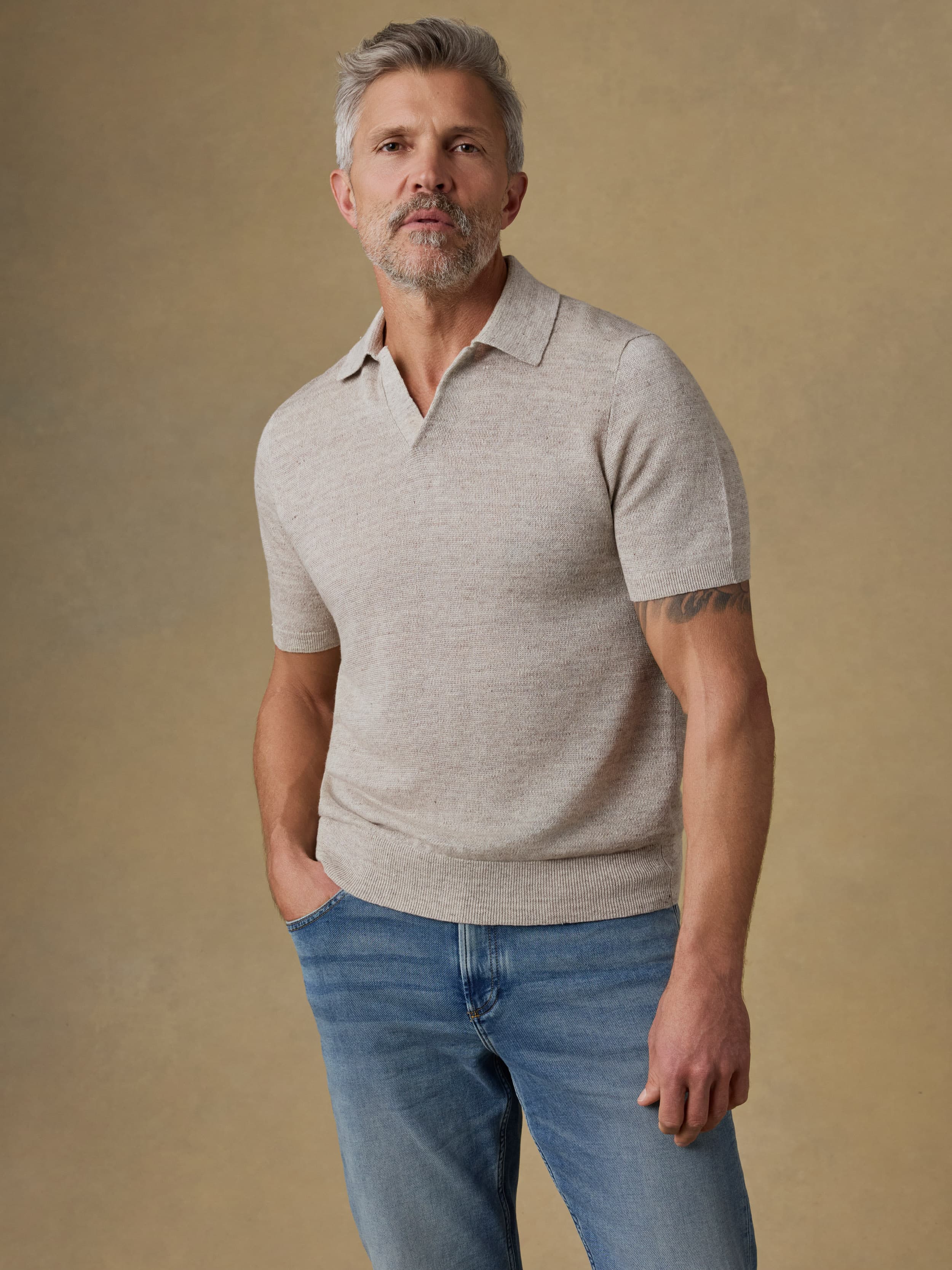 Short-Sleeve Linen Sweater Polo - Tropic Sands Melange | Faherty Brand