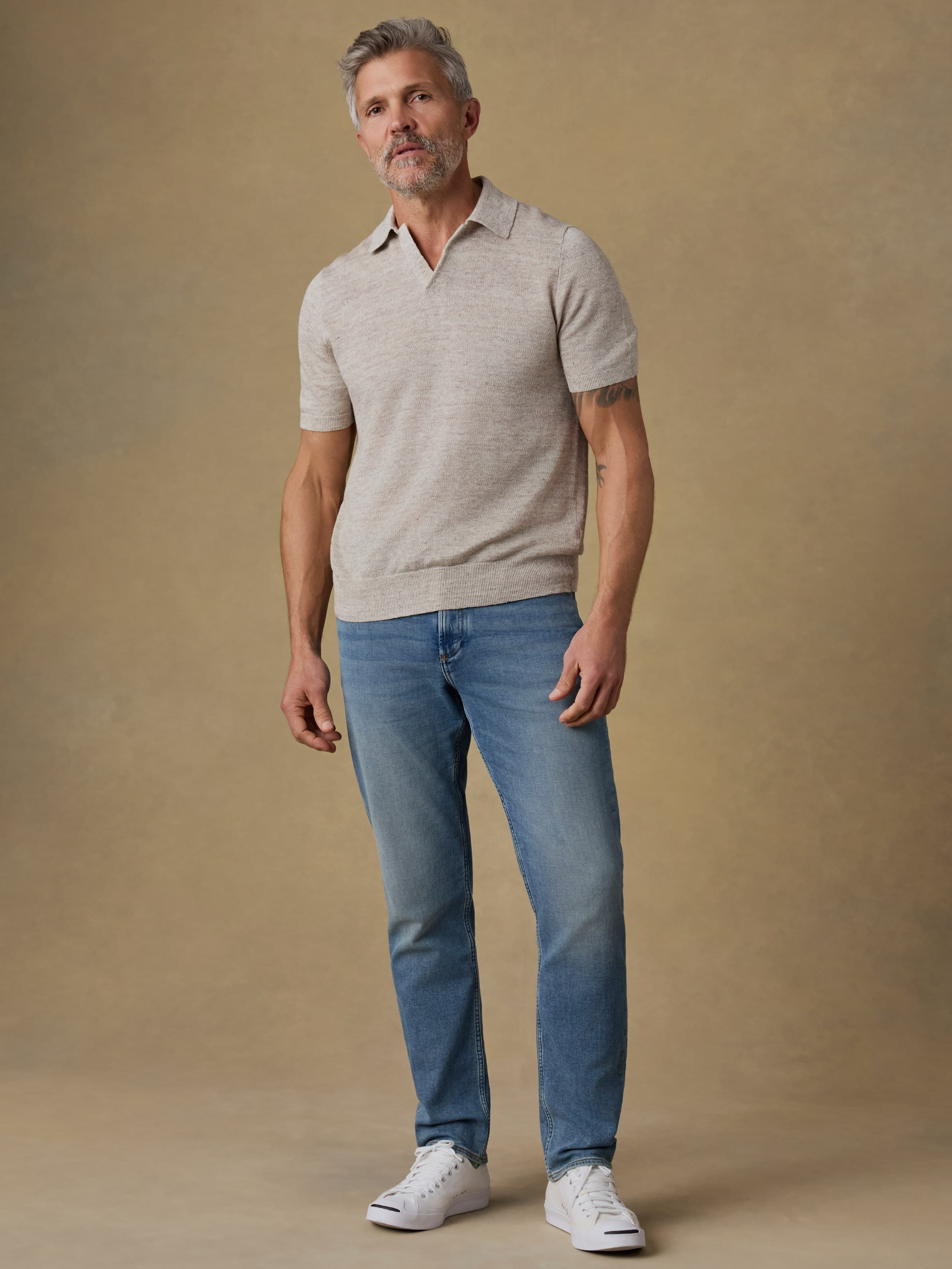 Short-Sleeve Linen Sweater Polo - Tropic Sands Melange | Faherty Brand