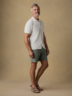 Short-Sleeve Sunwashed Sweater Shirt - White Shell