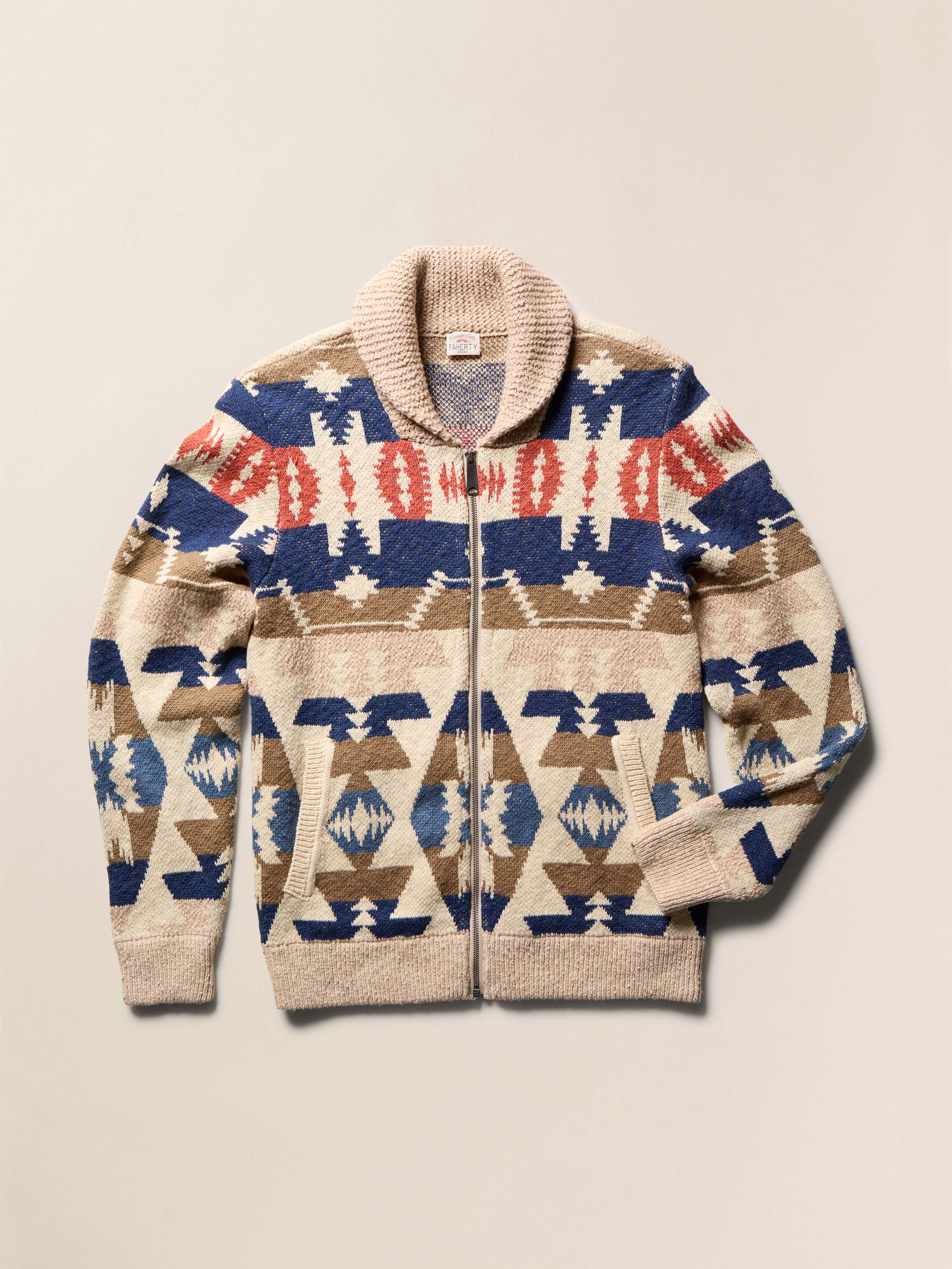 Thunder Voice Eagle Cardigan - Sand Four Eagles | Faherty Brand