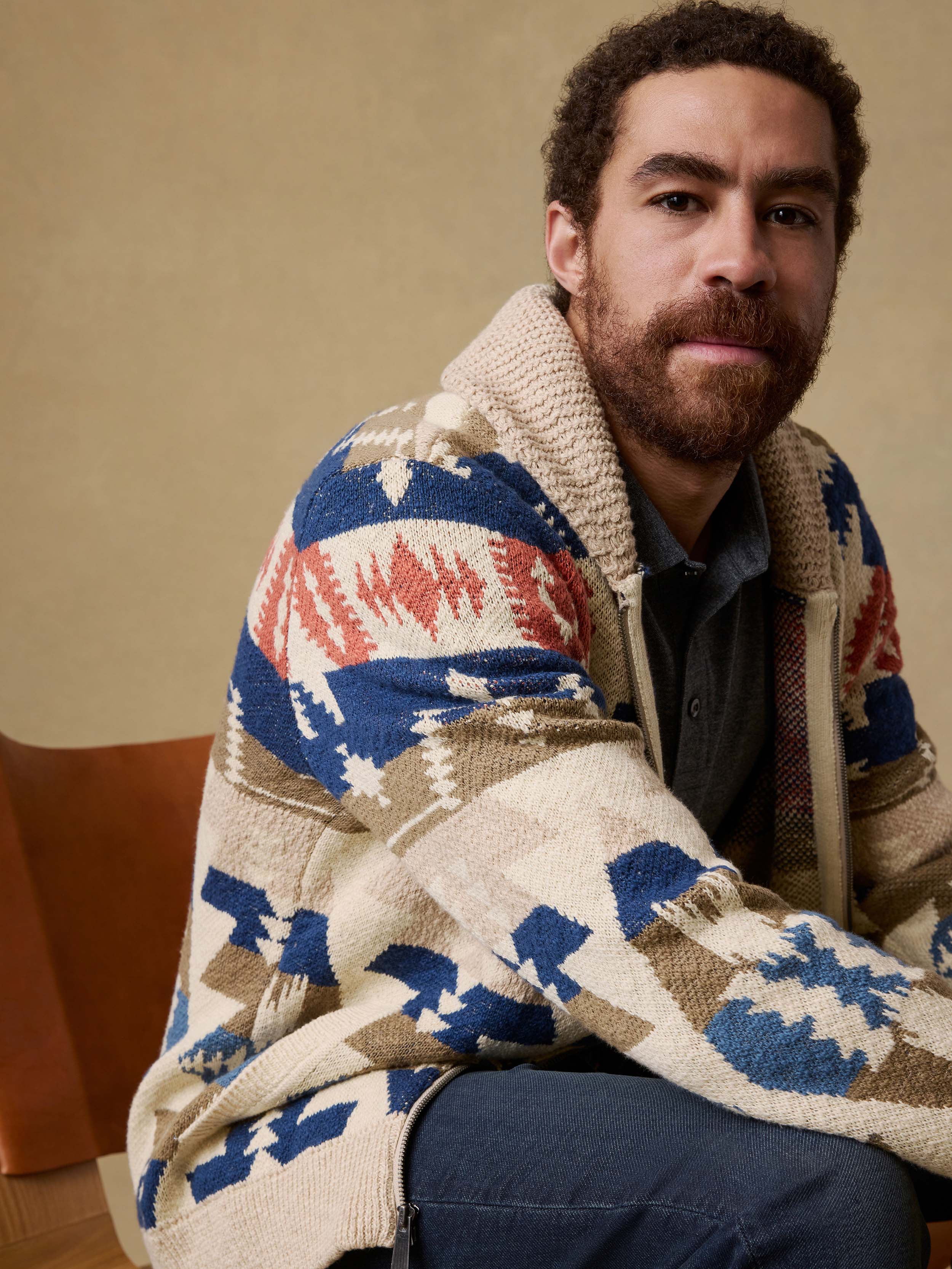 Thunder Voice Eagle Cardigan - Sand Four Eagles | Faherty Brand