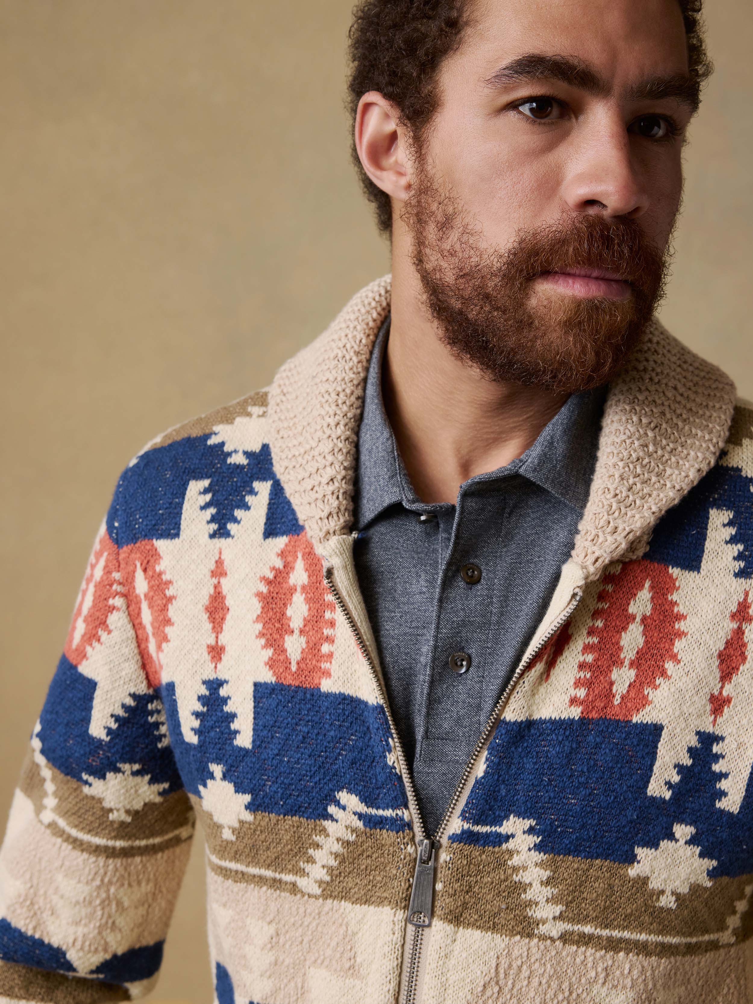 Thunder Voice Eagle Cardigan - Sand Four Eagles | Faherty Brand