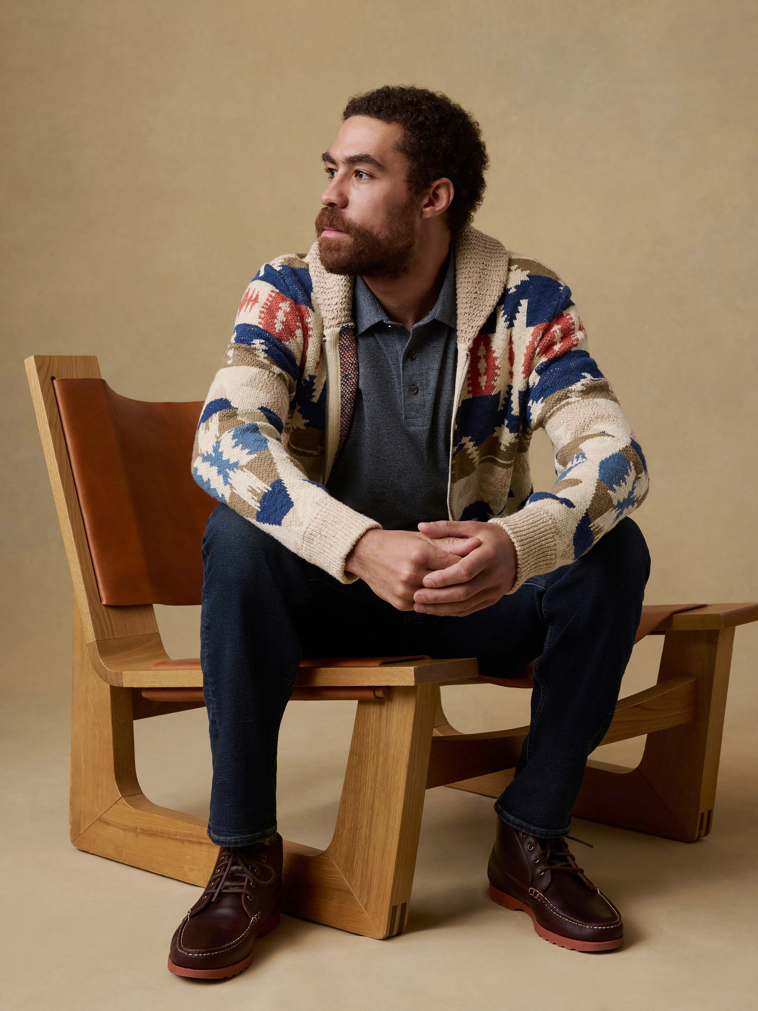 Thunder Voice Eagle Cardigan - Sand Four Eagles | Faherty Brand