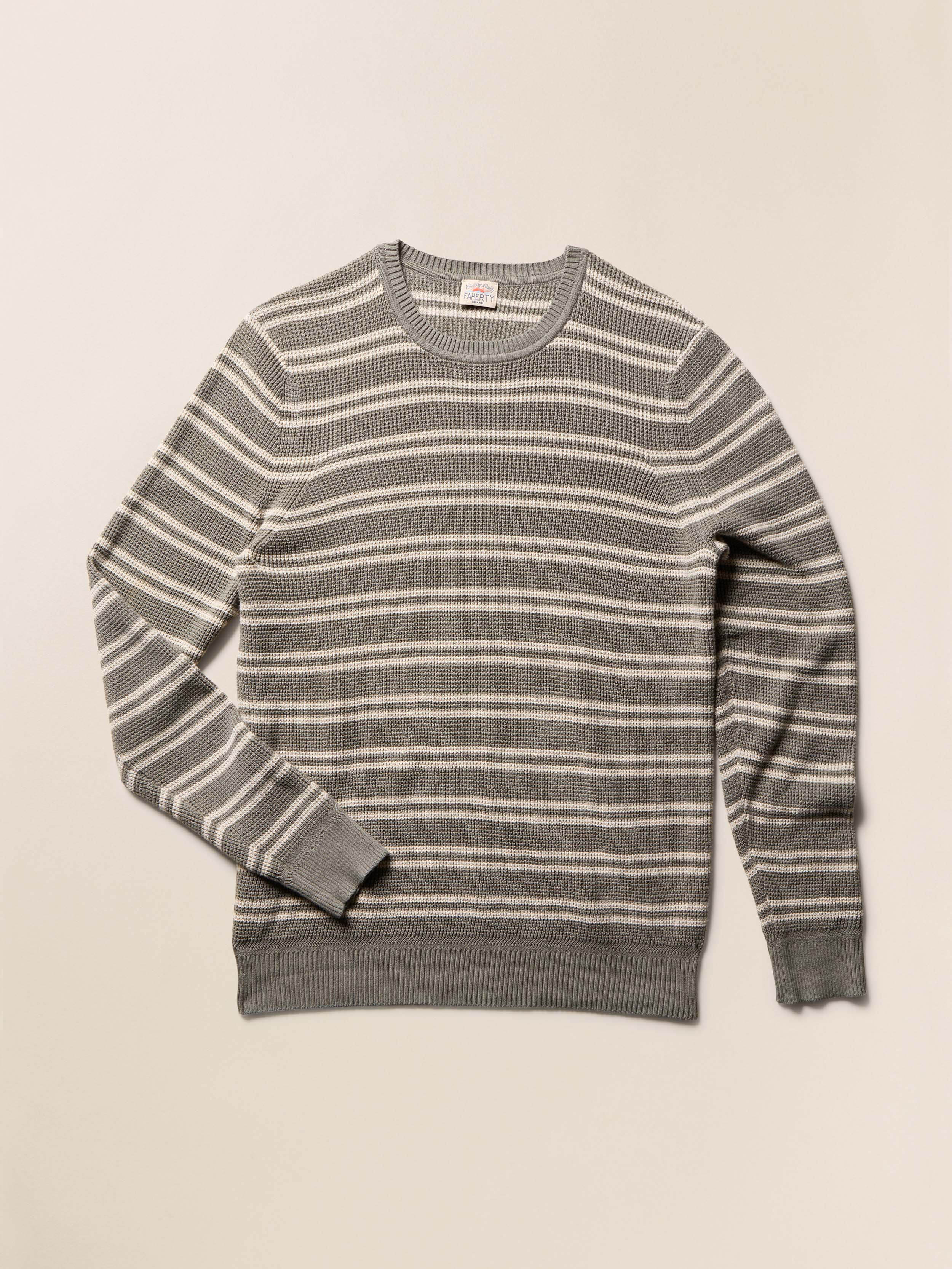Sunwashed Crewneck Sweater - Sage Shore Stripe | Faherty Brand