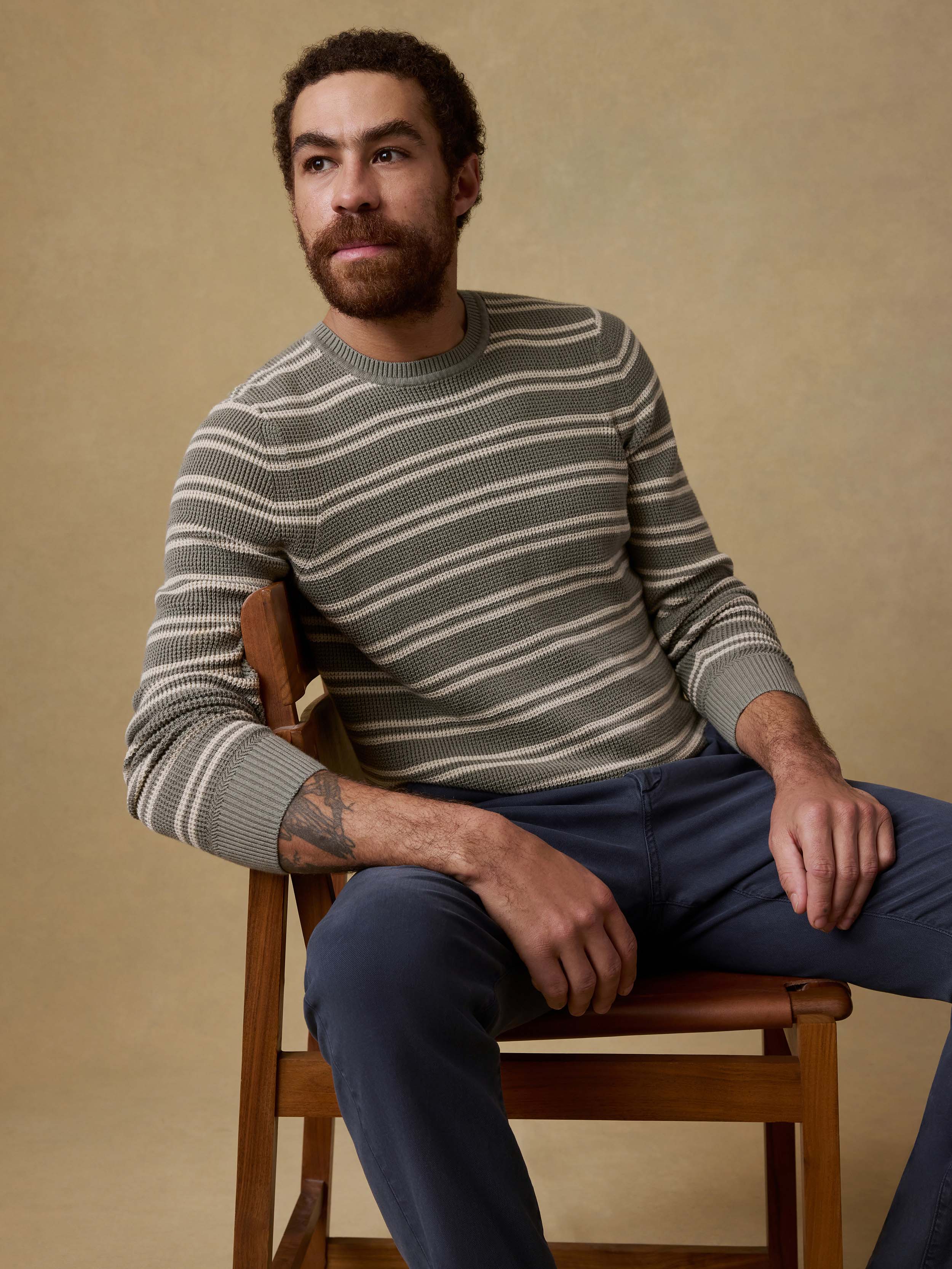 Sunwashed Crewneck Sweater - Sage Shore Stripe | Faherty Brand