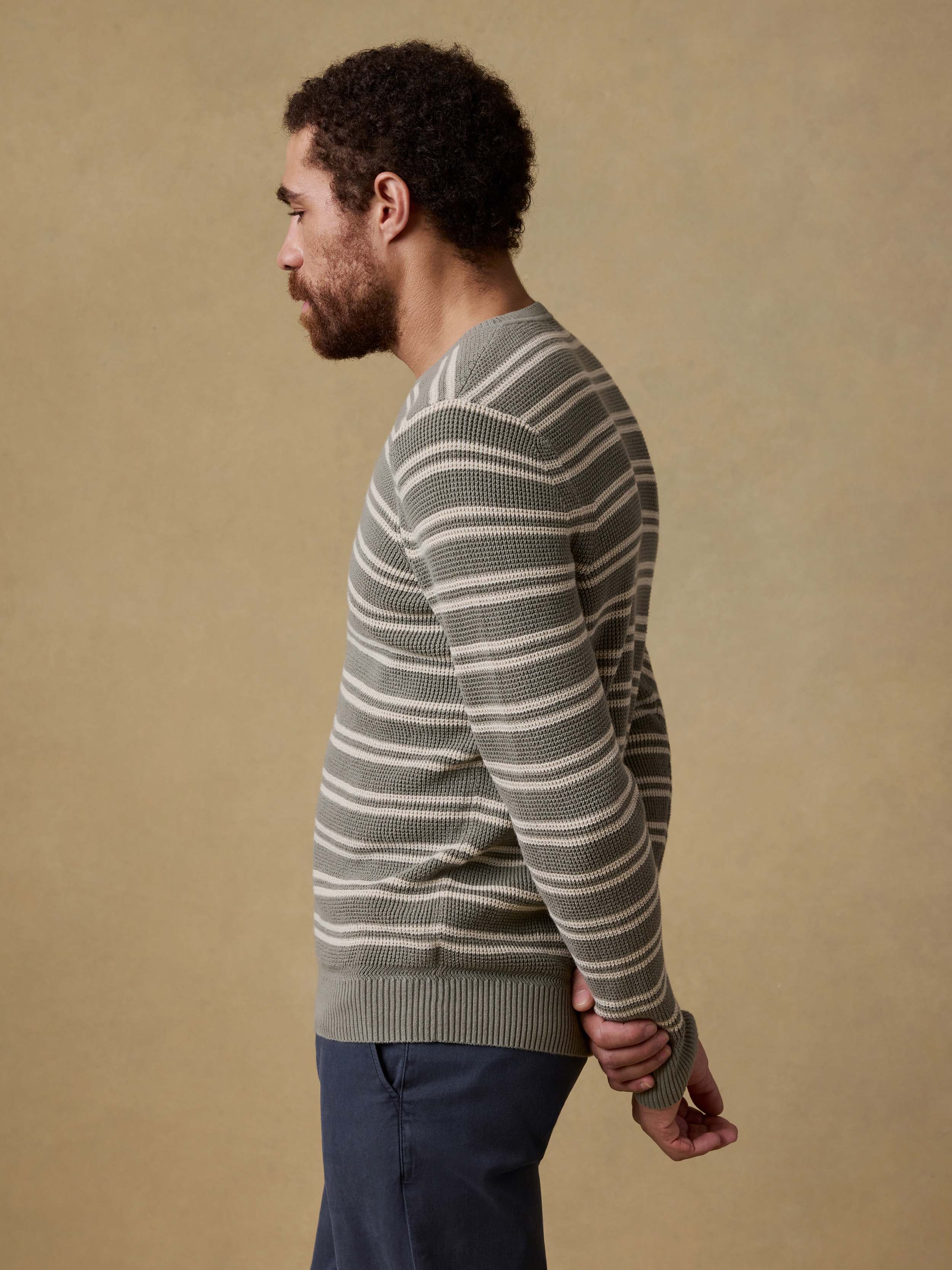 Sunwashed Crewneck Sweater - Sage Shore Stripe | Faherty Brand