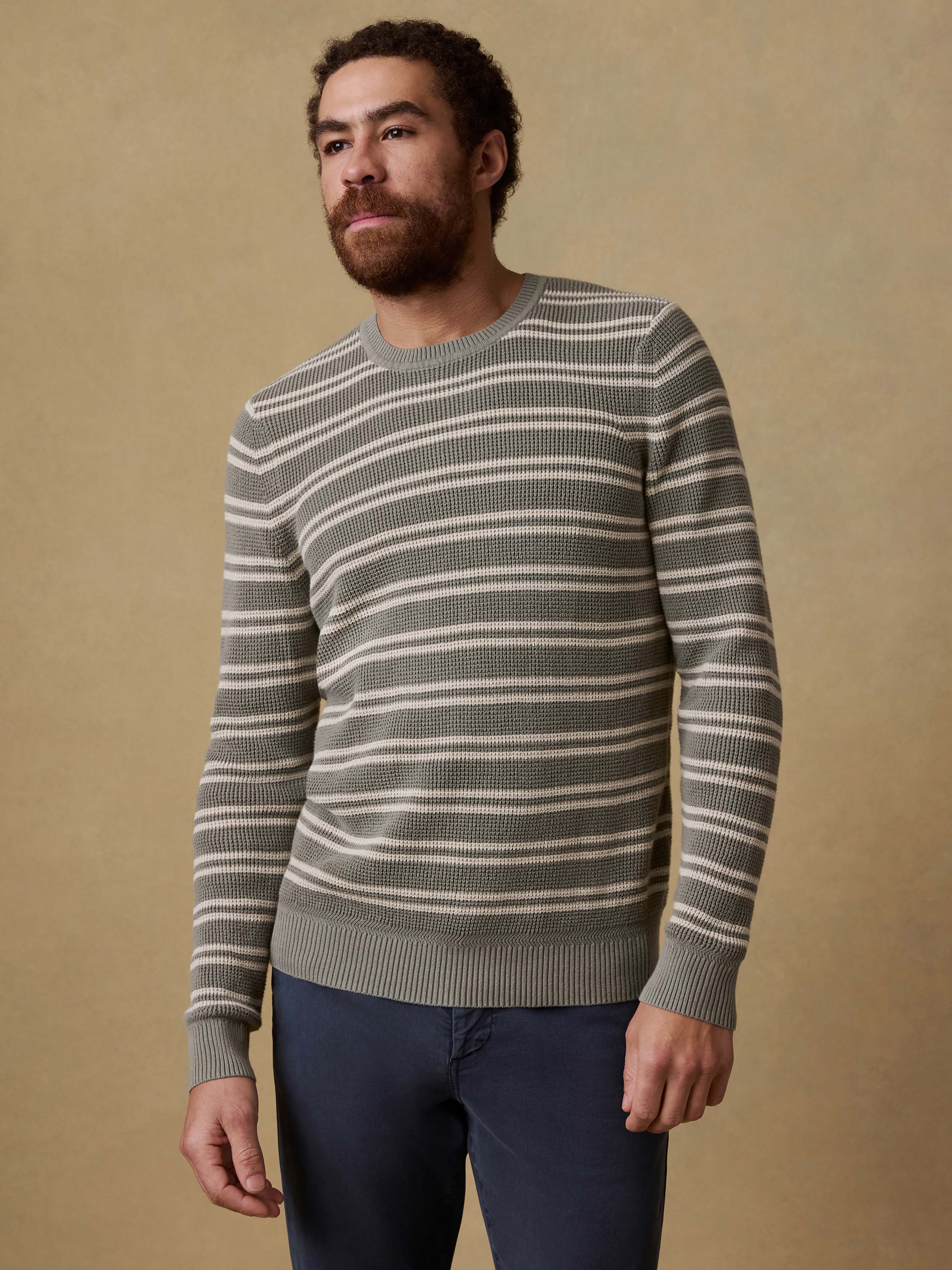 Sunwashed Crewneck Sweater - Sage Shore Stripe | Faherty Brand