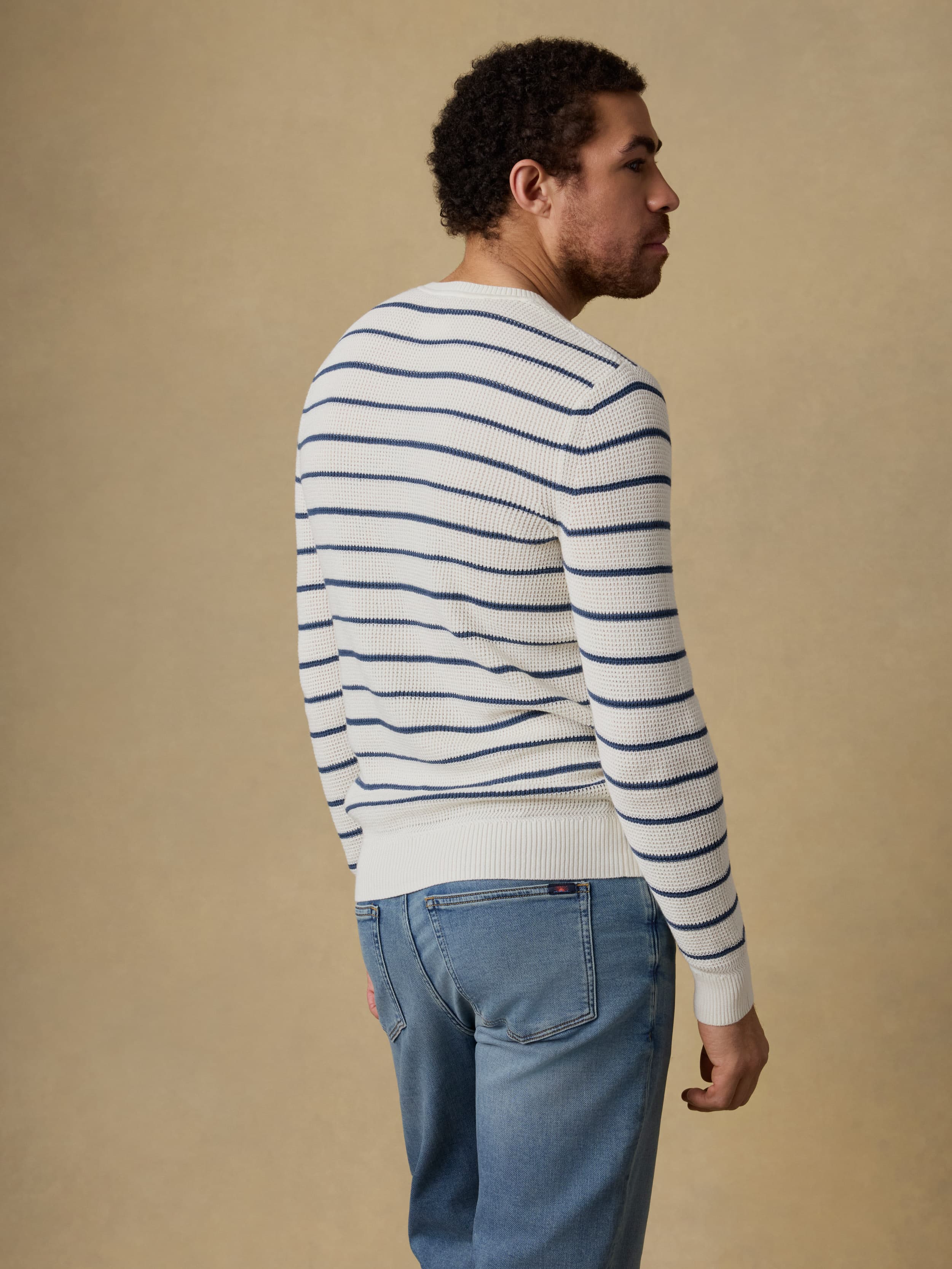 Sunwashed Crewneck Sweater - Ivory Night Stripe | Faherty Brand