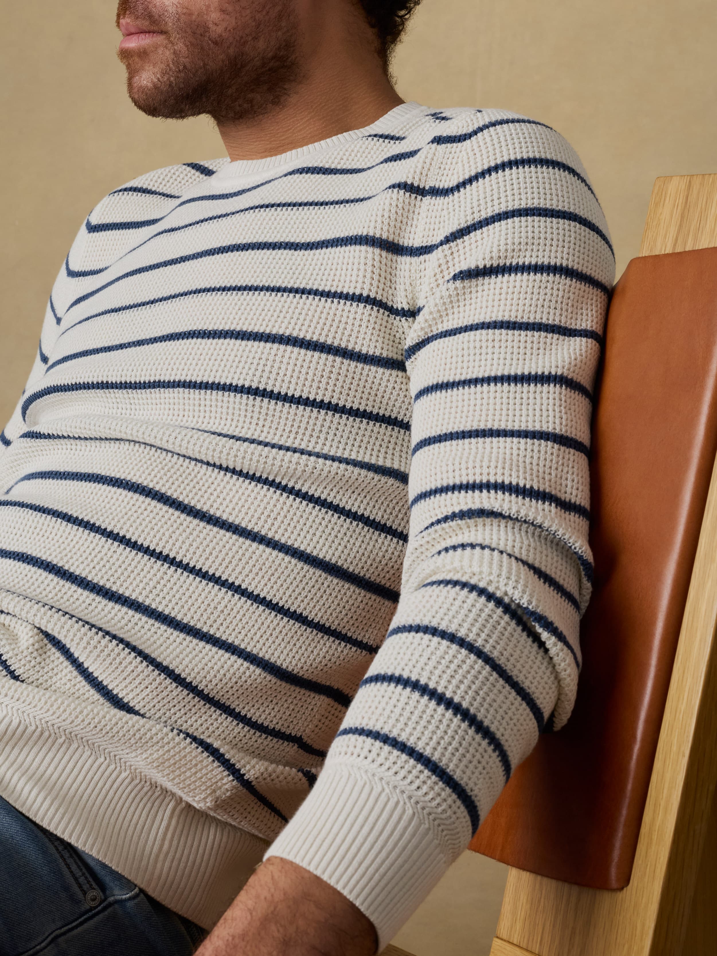 Sunwashed Crewneck Sweater - Ivory Night Stripe | Faherty Brand