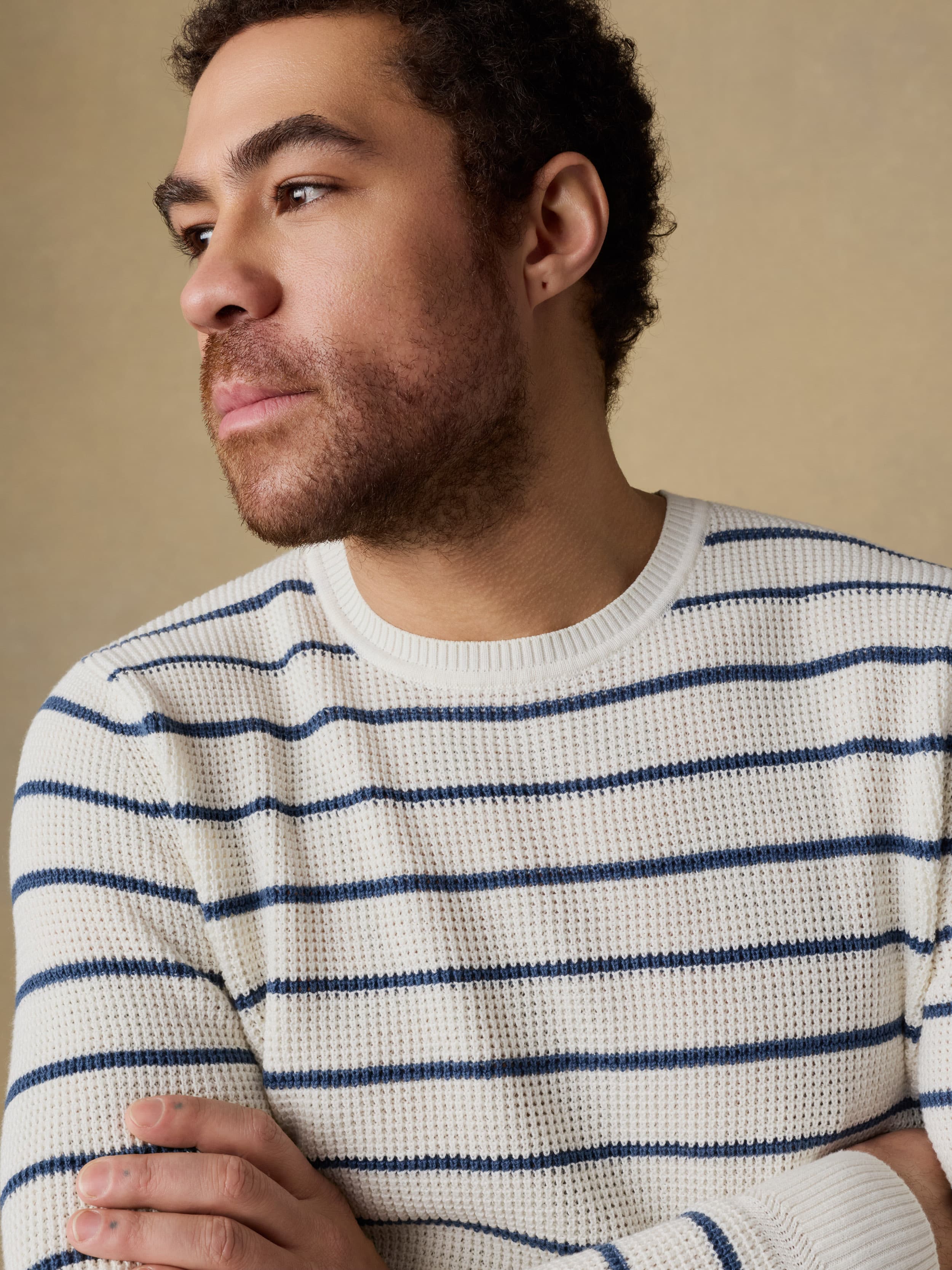 Sunwashed Crewneck Sweater - Ivory Night Stripe | Faherty Brand