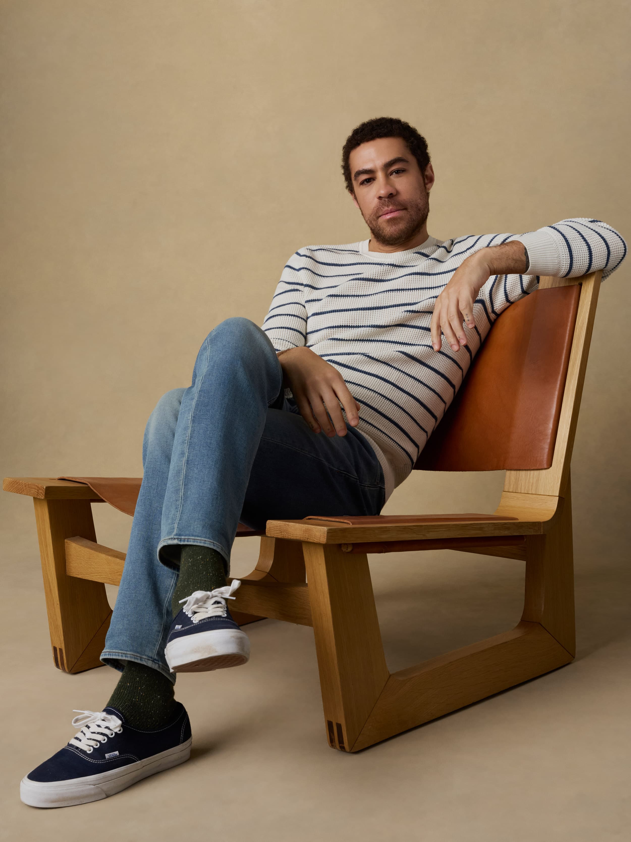 Sunwashed Crewneck Sweater - Ivory Night Stripe | Faherty Brand