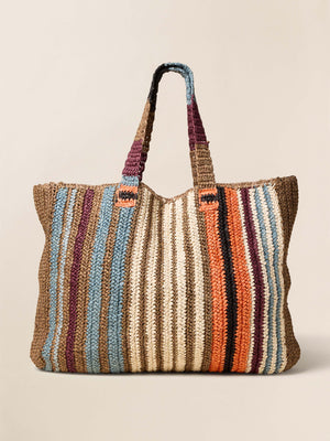 Straw Striped Beach Tote - Canyon Stripe