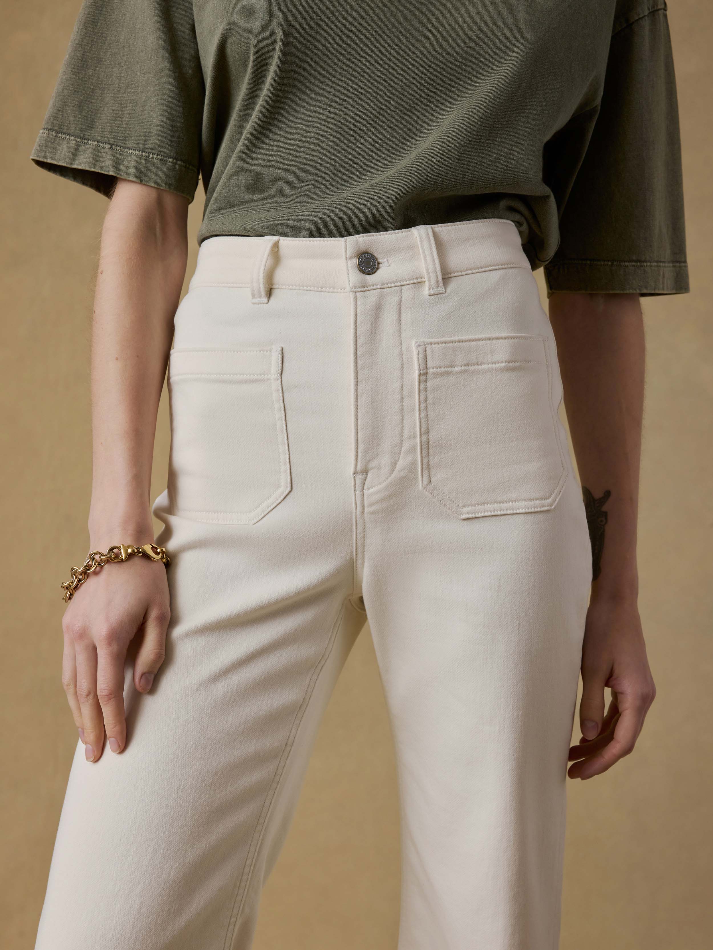 Stretch Terry Patch Pocket Ankle Pant - Egret | Faherty Brand