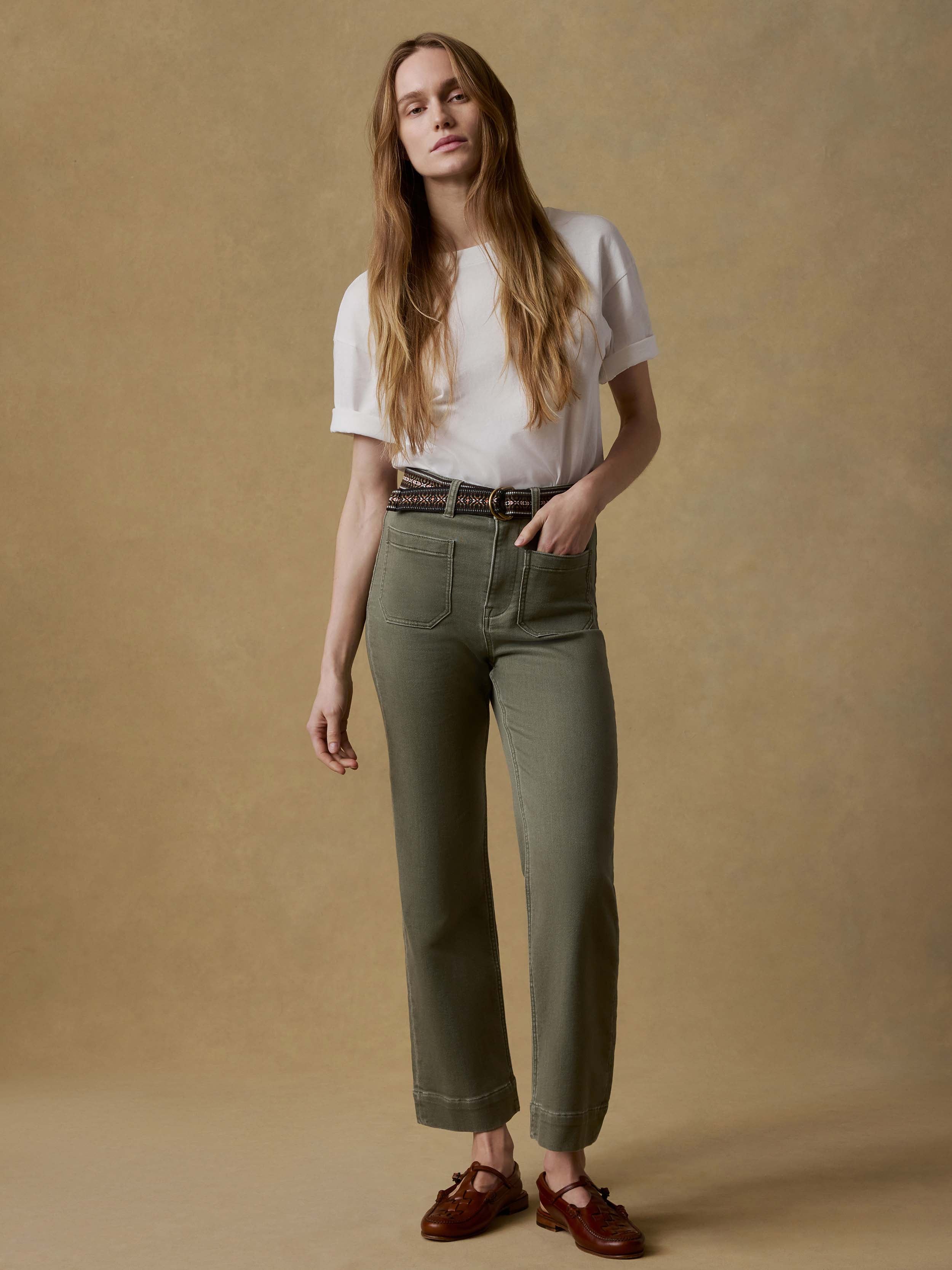 Stretch Terry Patch Pocket Ankle Pant - Island Olive | Faherty Brand