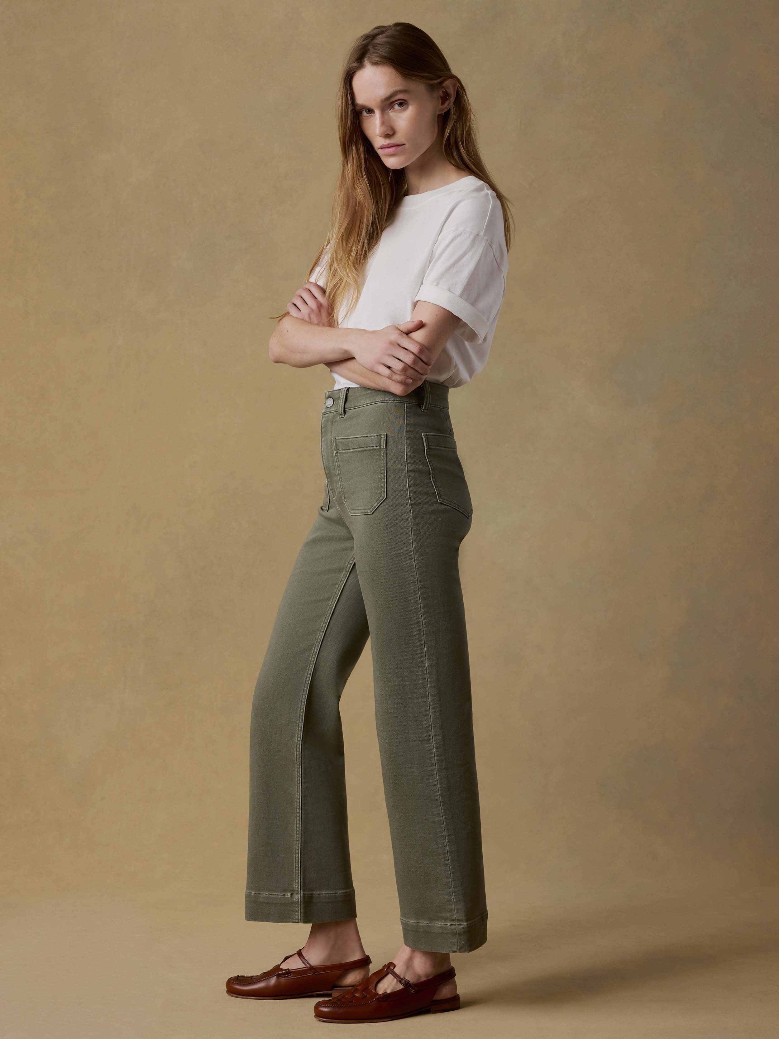Stretch Terry Patch Pocket Ankle Pant - Island Olive | Faherty Brand