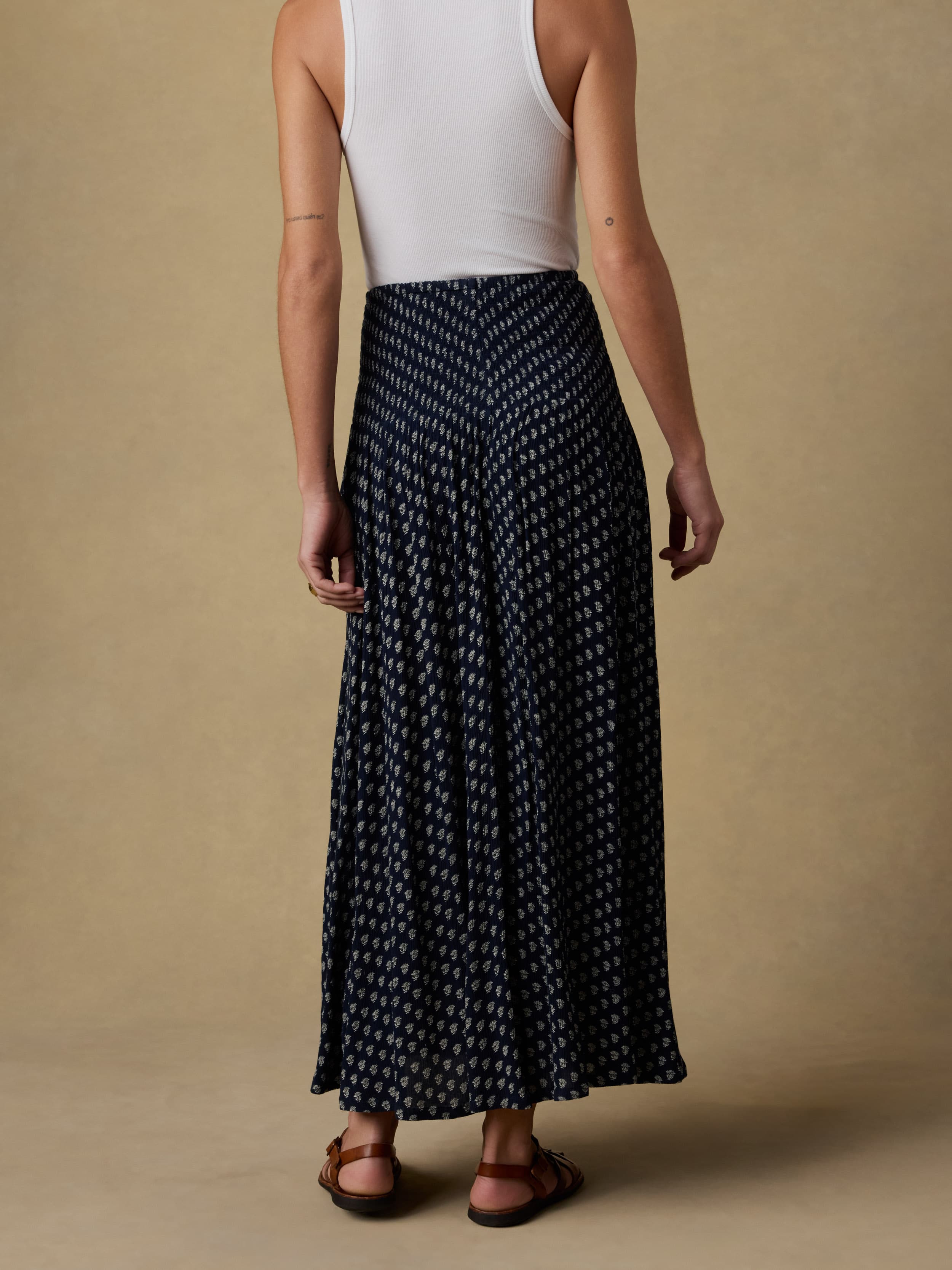 Sophia Smocked Skirt - Navy Lotus Floral | Faherty Brand