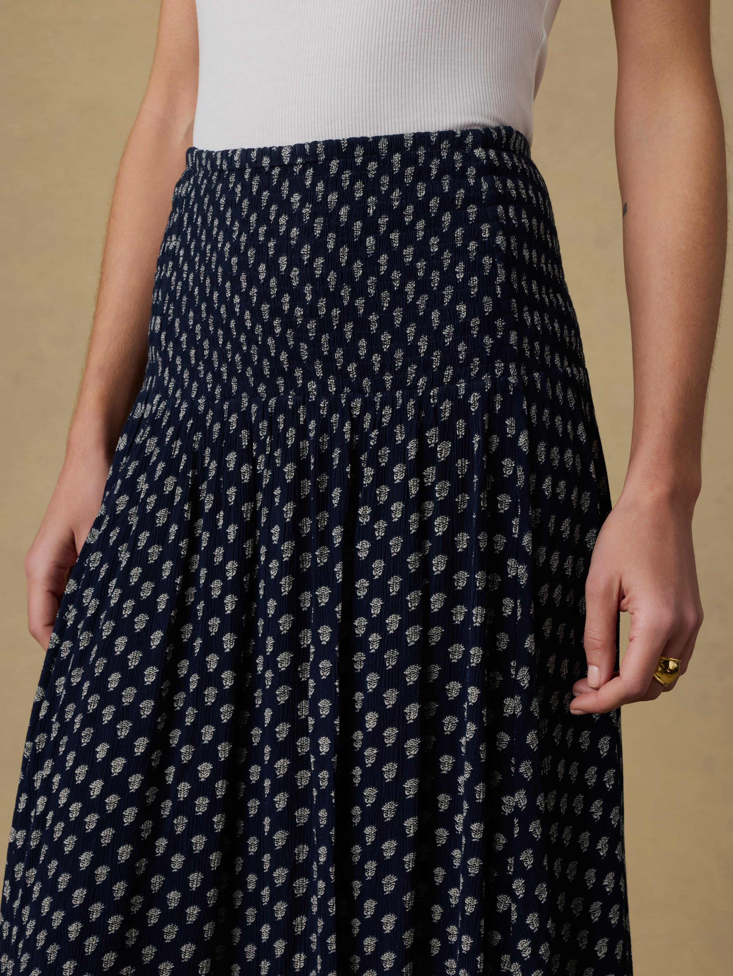 Sophia Smocked Skirt - Navy Lotus Floral | Faherty Brand