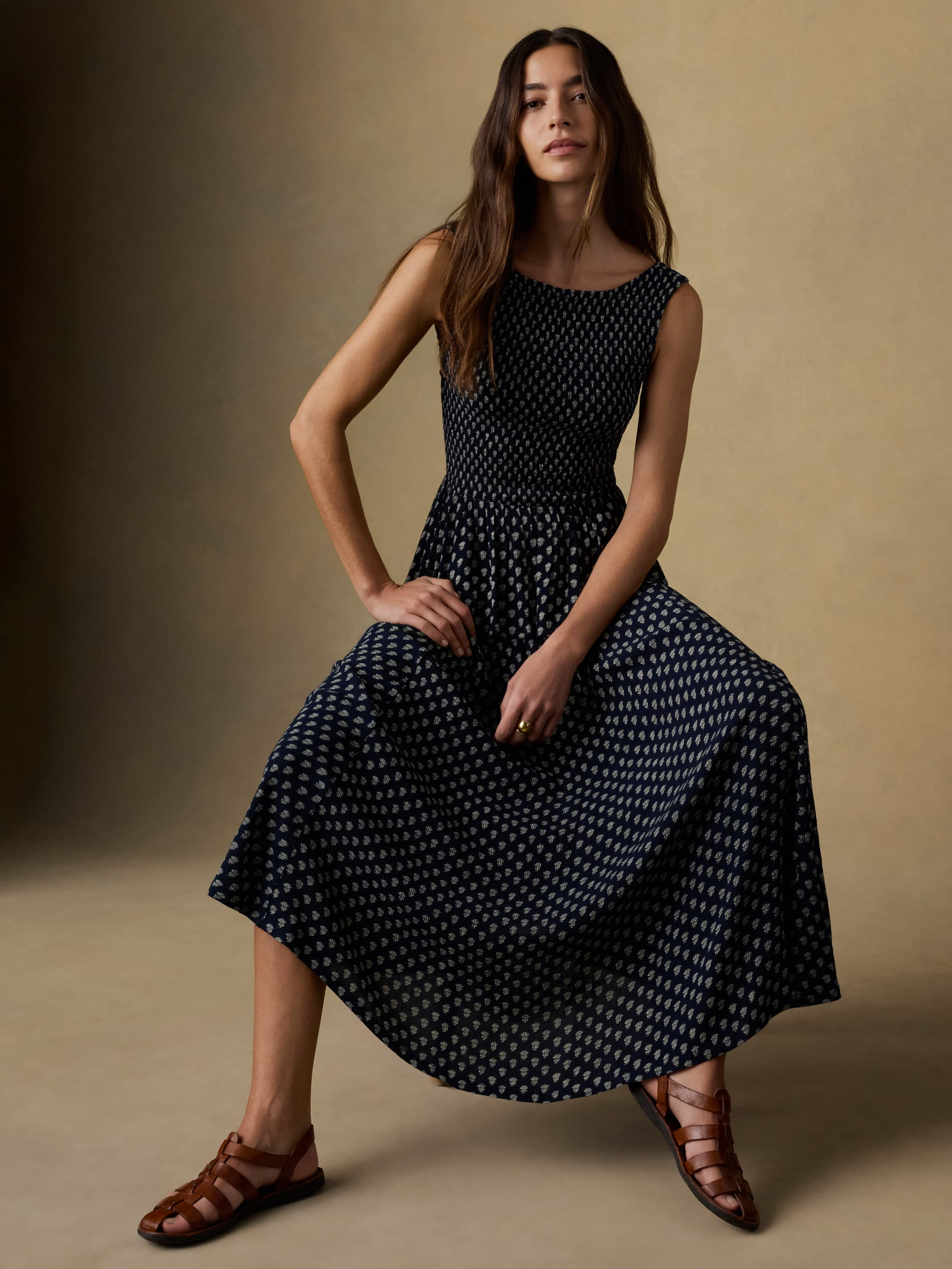 Sophia Smocked Skirt - Navy Lotus Floral | Faherty Brand