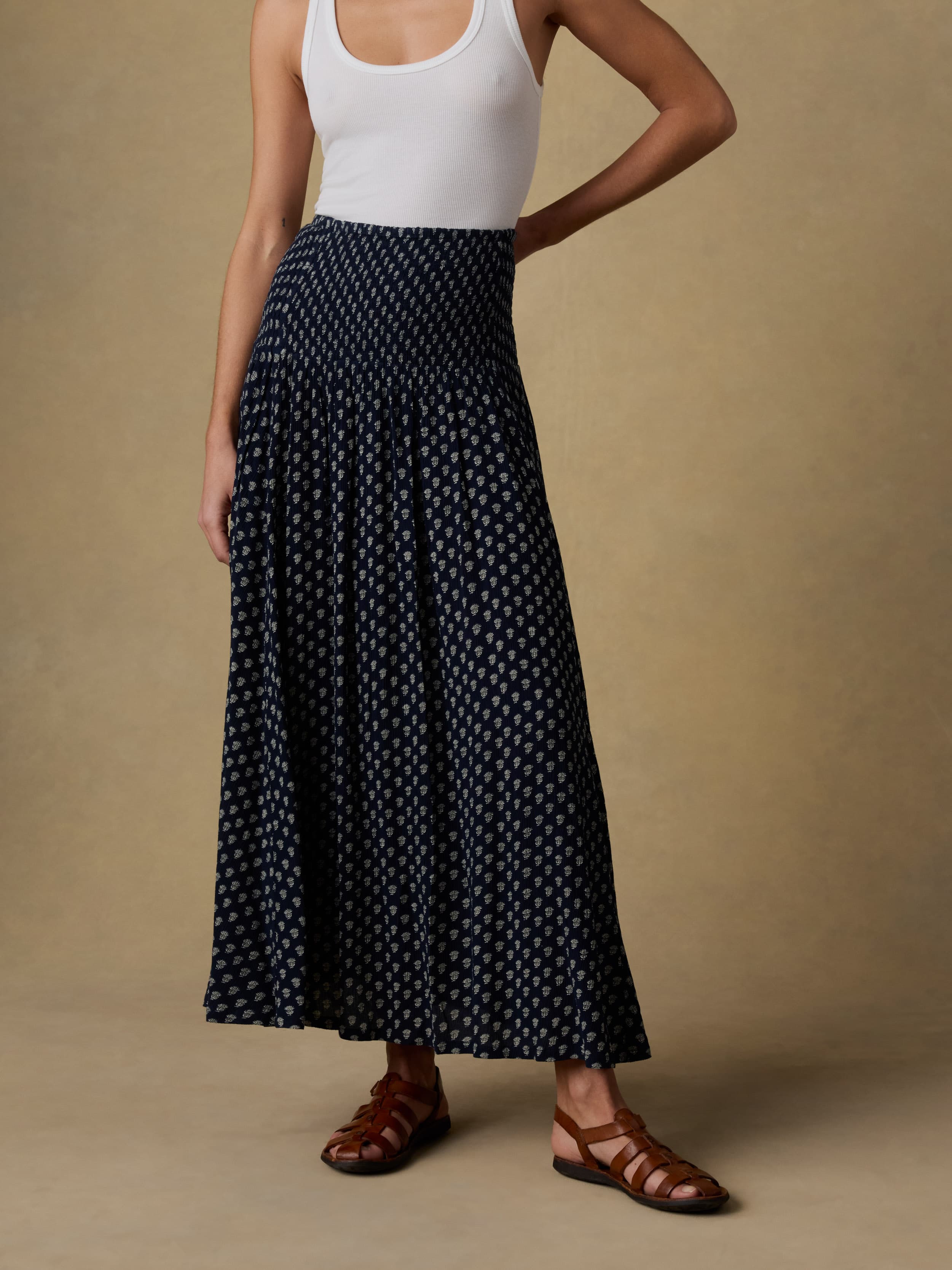 Sophia Smocked Skirt - Navy Lotus Floral | Faherty Brand