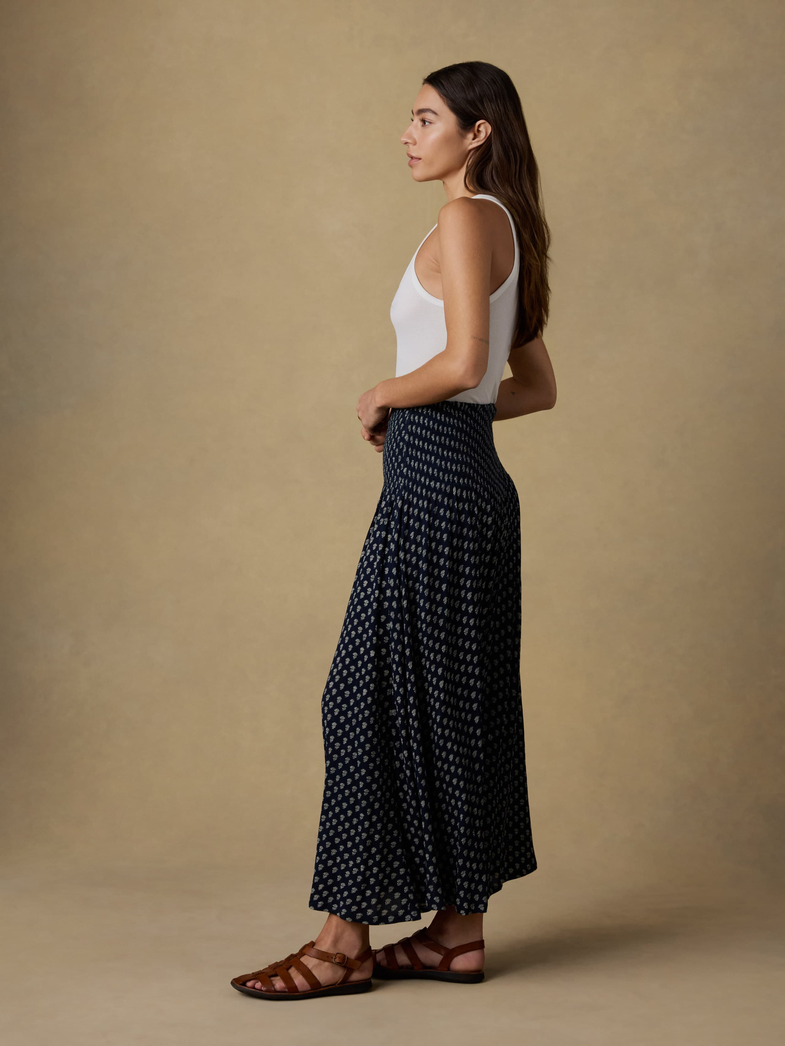 Sophia Smocked Skirt - Navy Lotus Floral | Faherty Brand