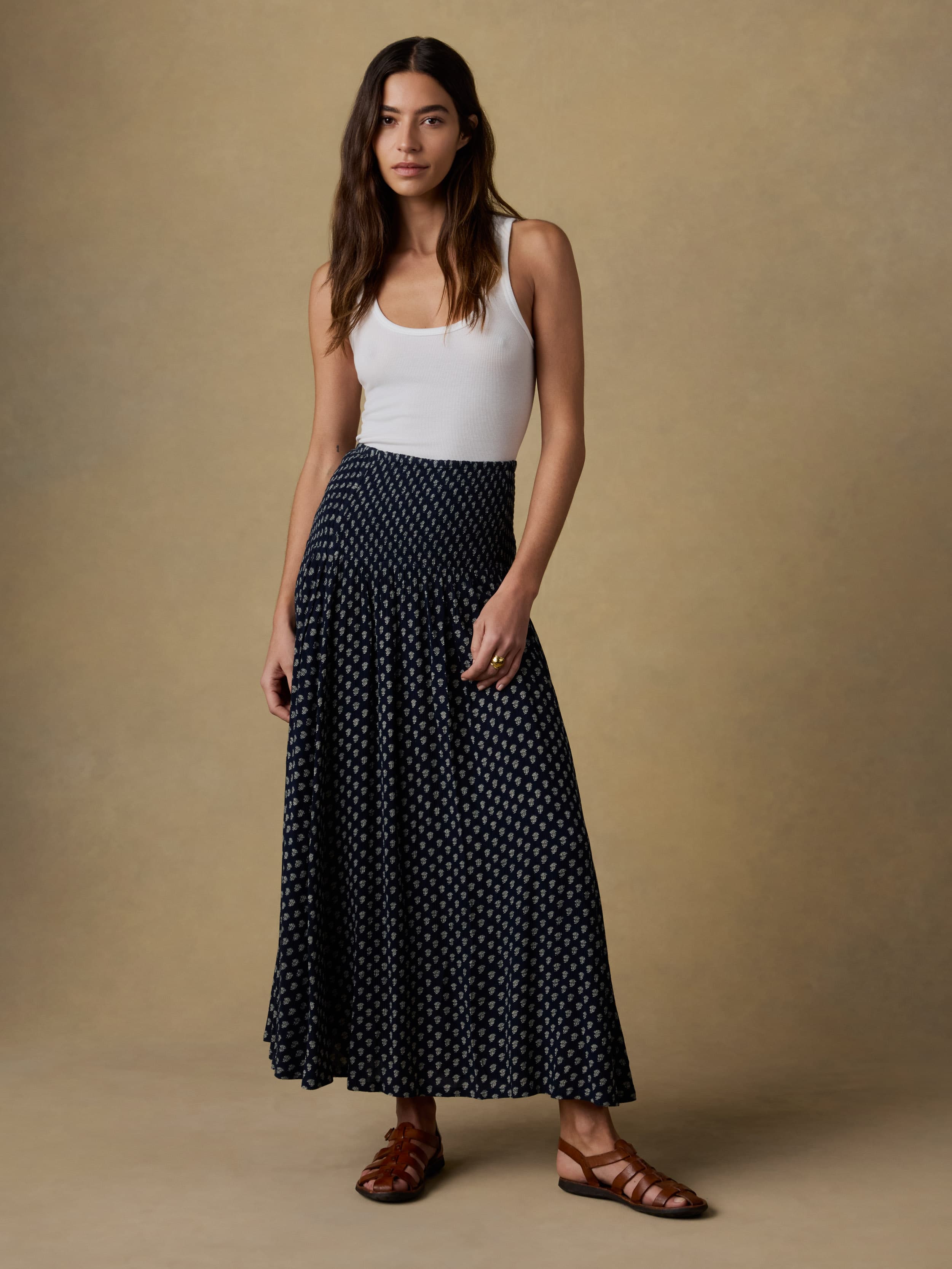 Sophia Smocked Skirt - Navy Lotus Floral | Faherty Brand