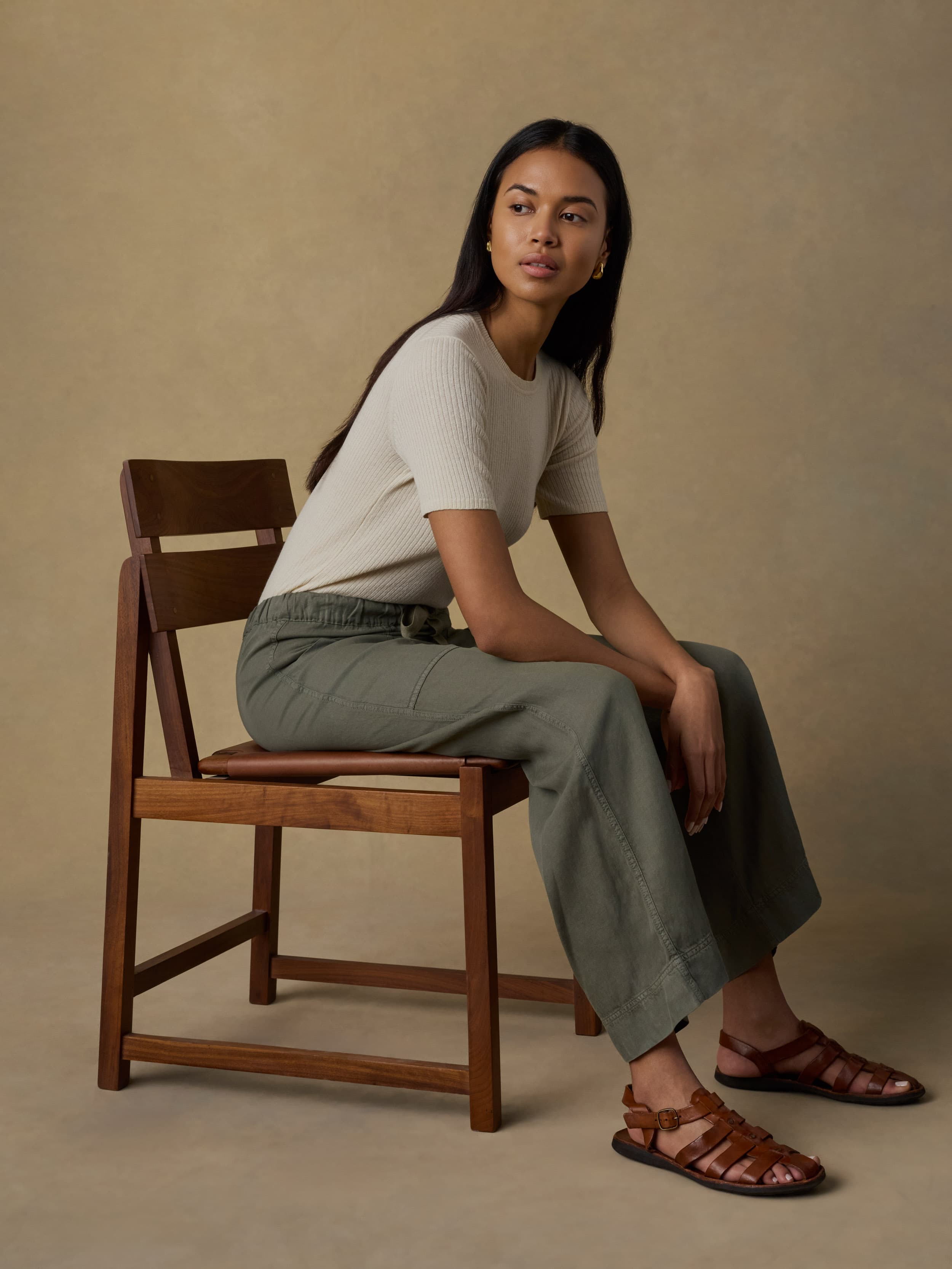 Topanga Drape Ankle Pant - Thyme | Faherty Brand