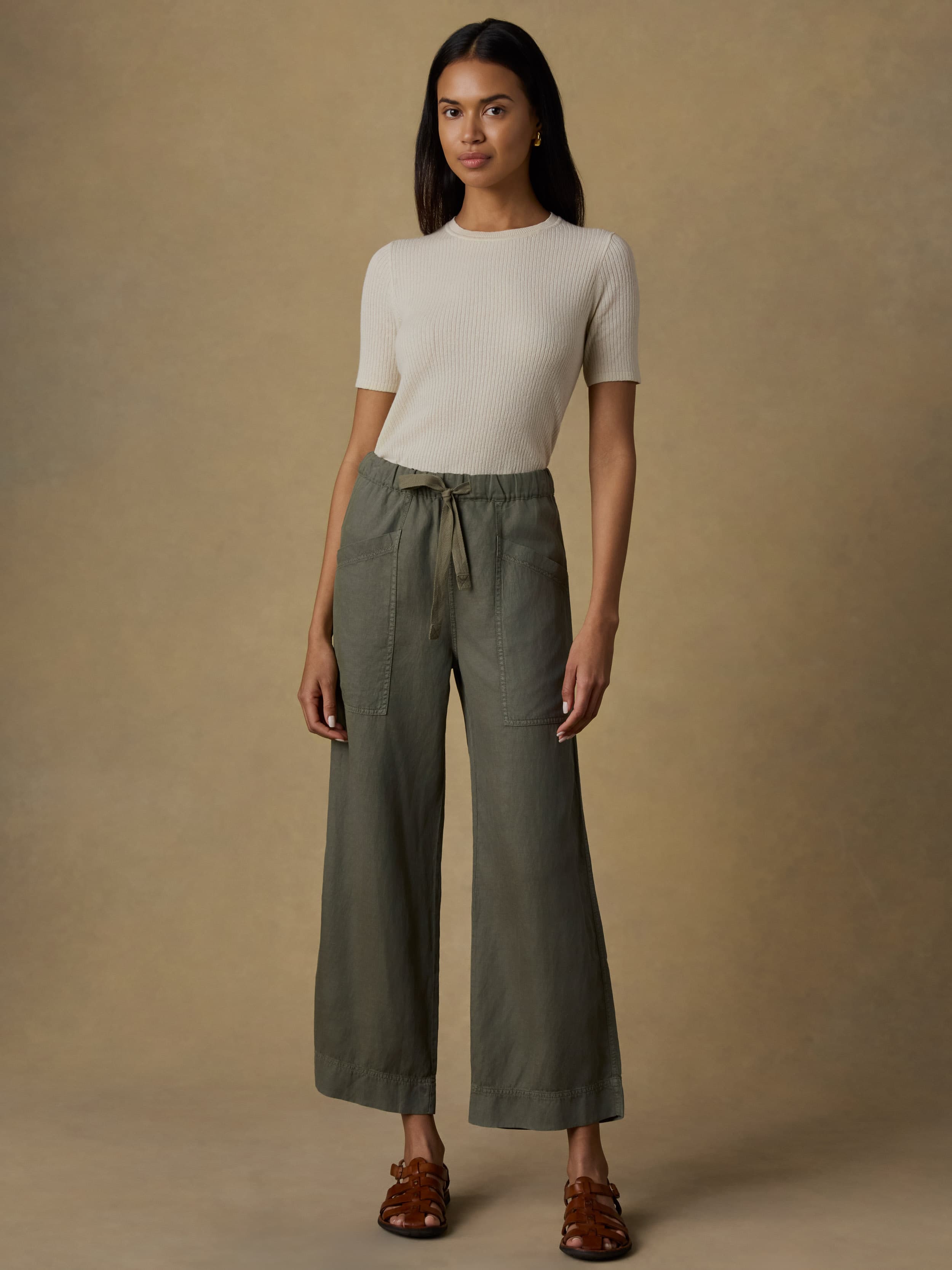 Topanga Drape Ankle Pant - Thyme | Faherty Brand