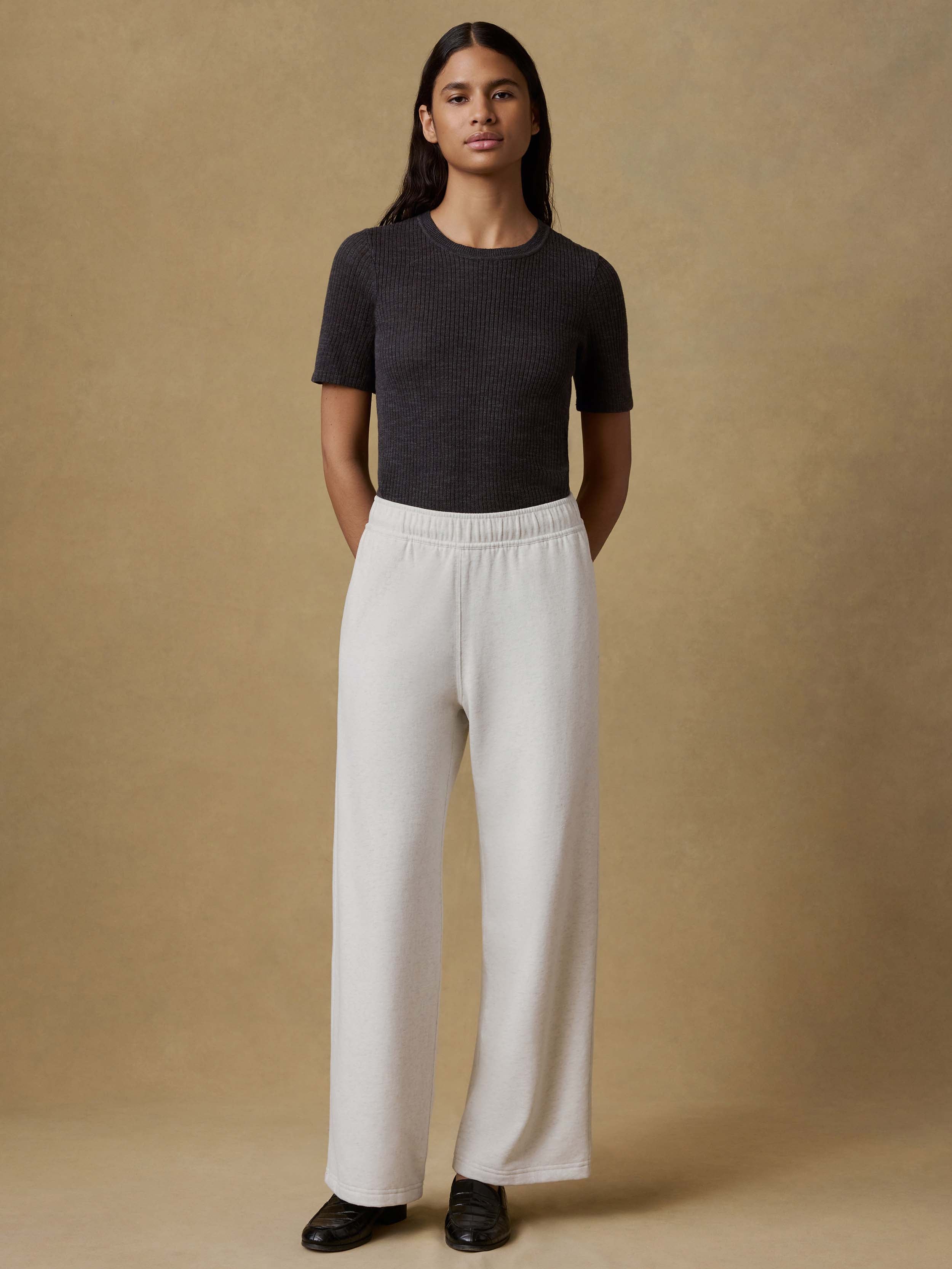 High Standard Fleece Wide Leg Sweatpant - Ice Grey Heather | Faherty Brand