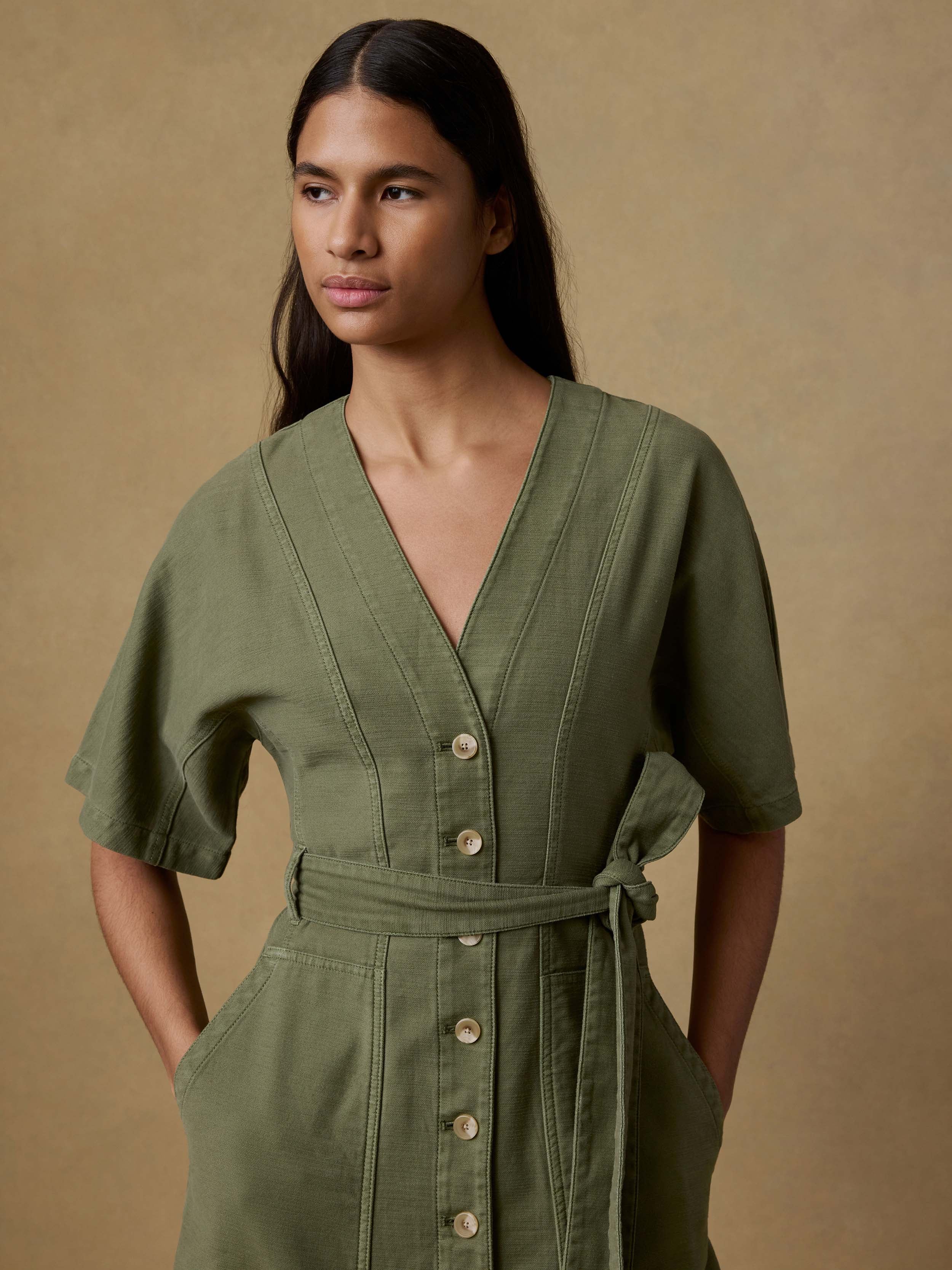 Soft Stretch Camille Dress - Moss | Faherty Brand