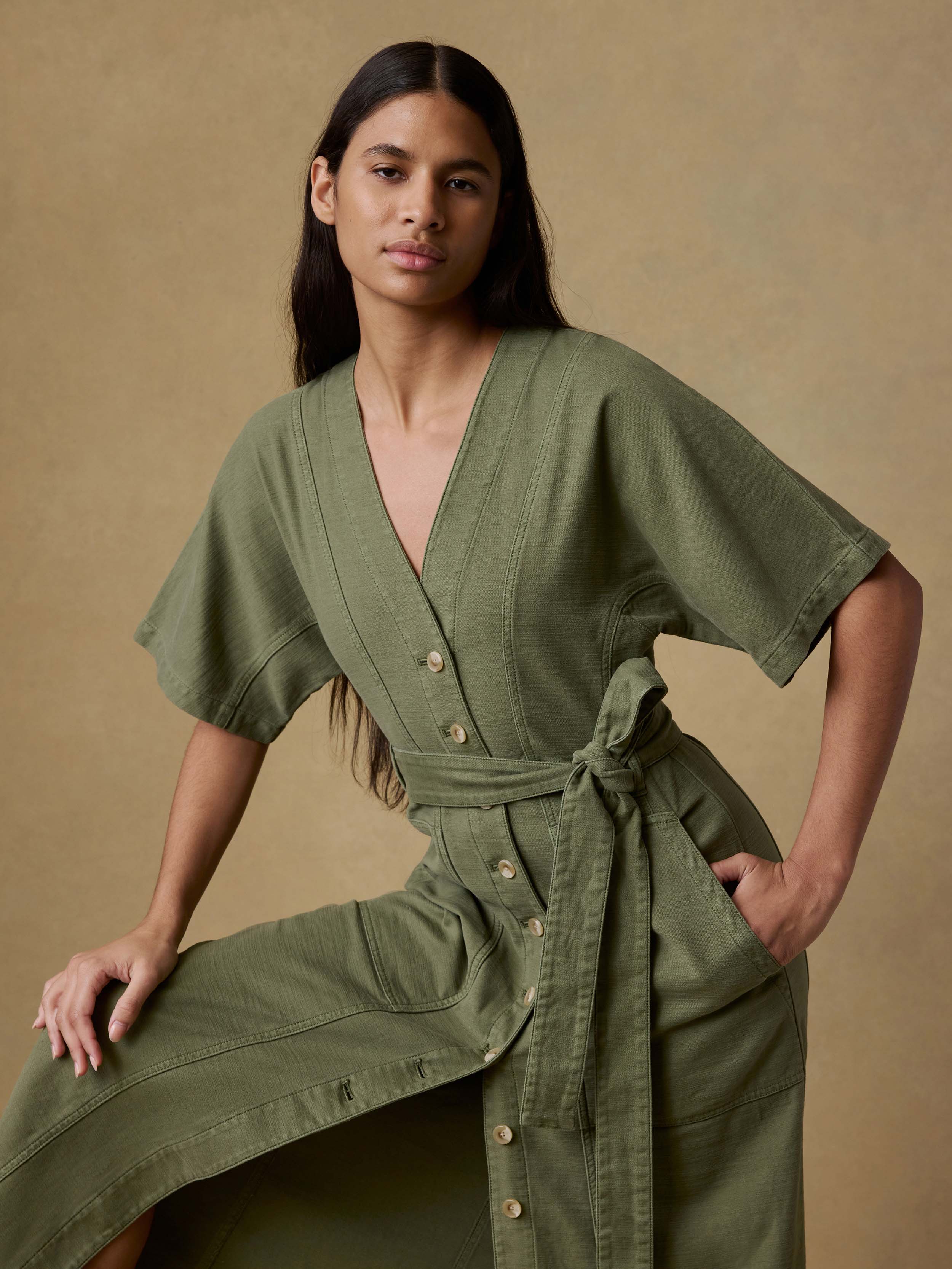 Soft Stretch Camille Dress - Moss | Faherty Brand