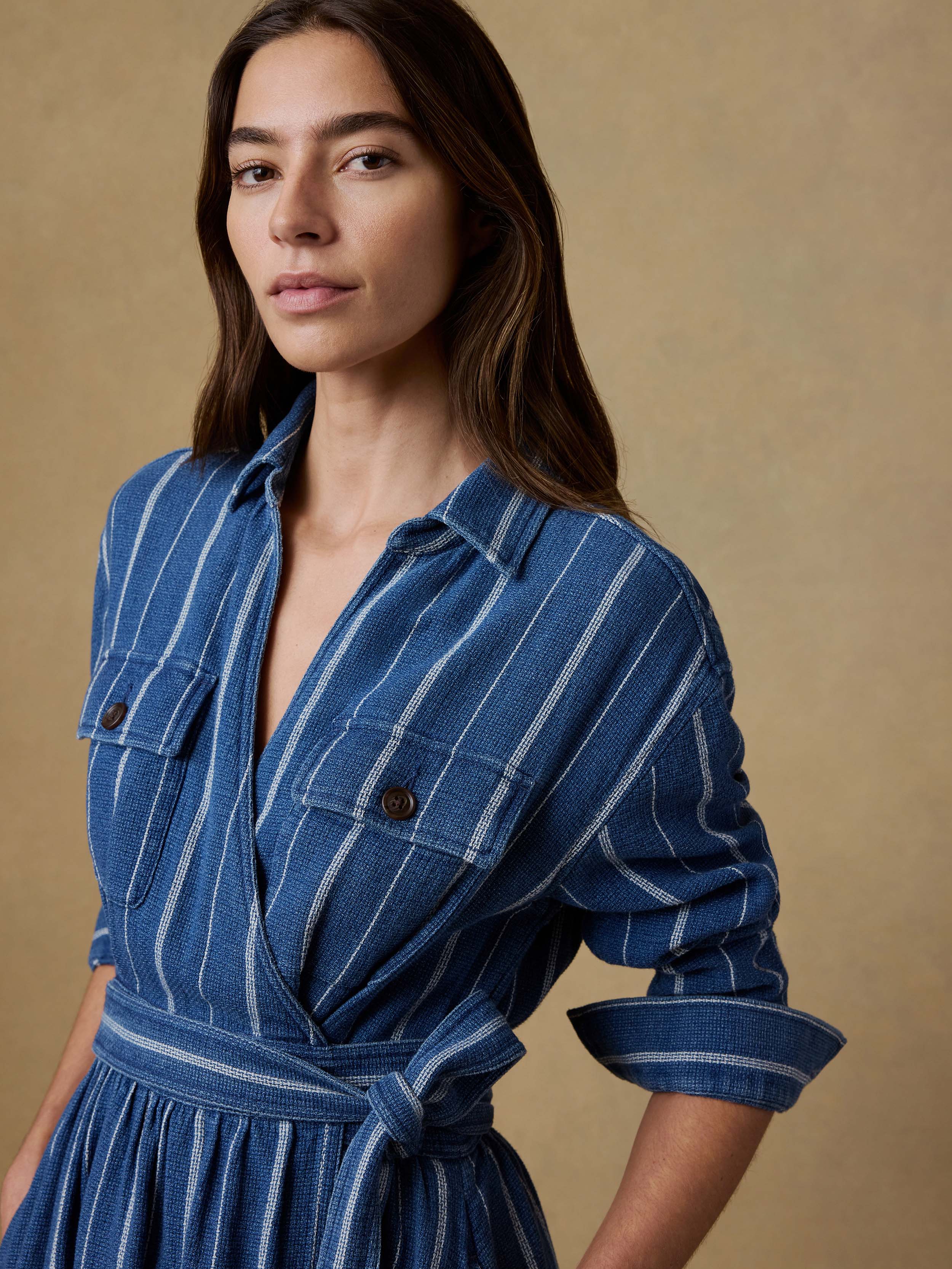 Island Tide Julia Wrap Dress - Indigo Drift Stripe | Faherty Brand