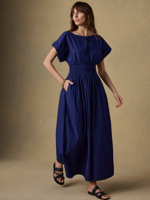 Coastal Poplin Elia Smocked Dress - Ocean Cavern