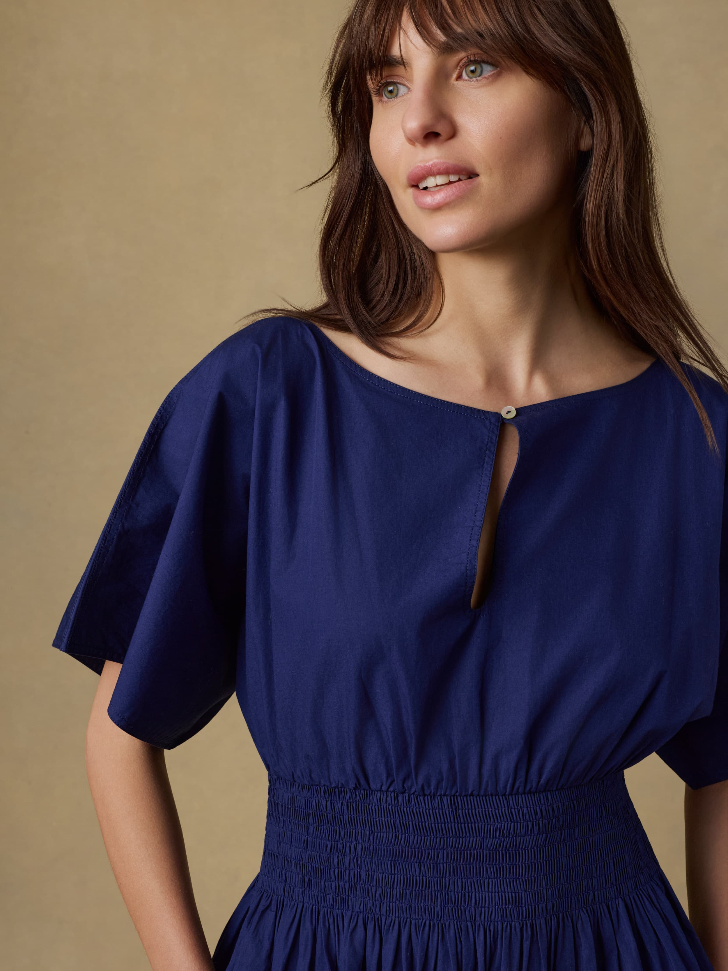Coastal Poplin Elia Smocked Dress - Ocean Cavern | Faherty Brand