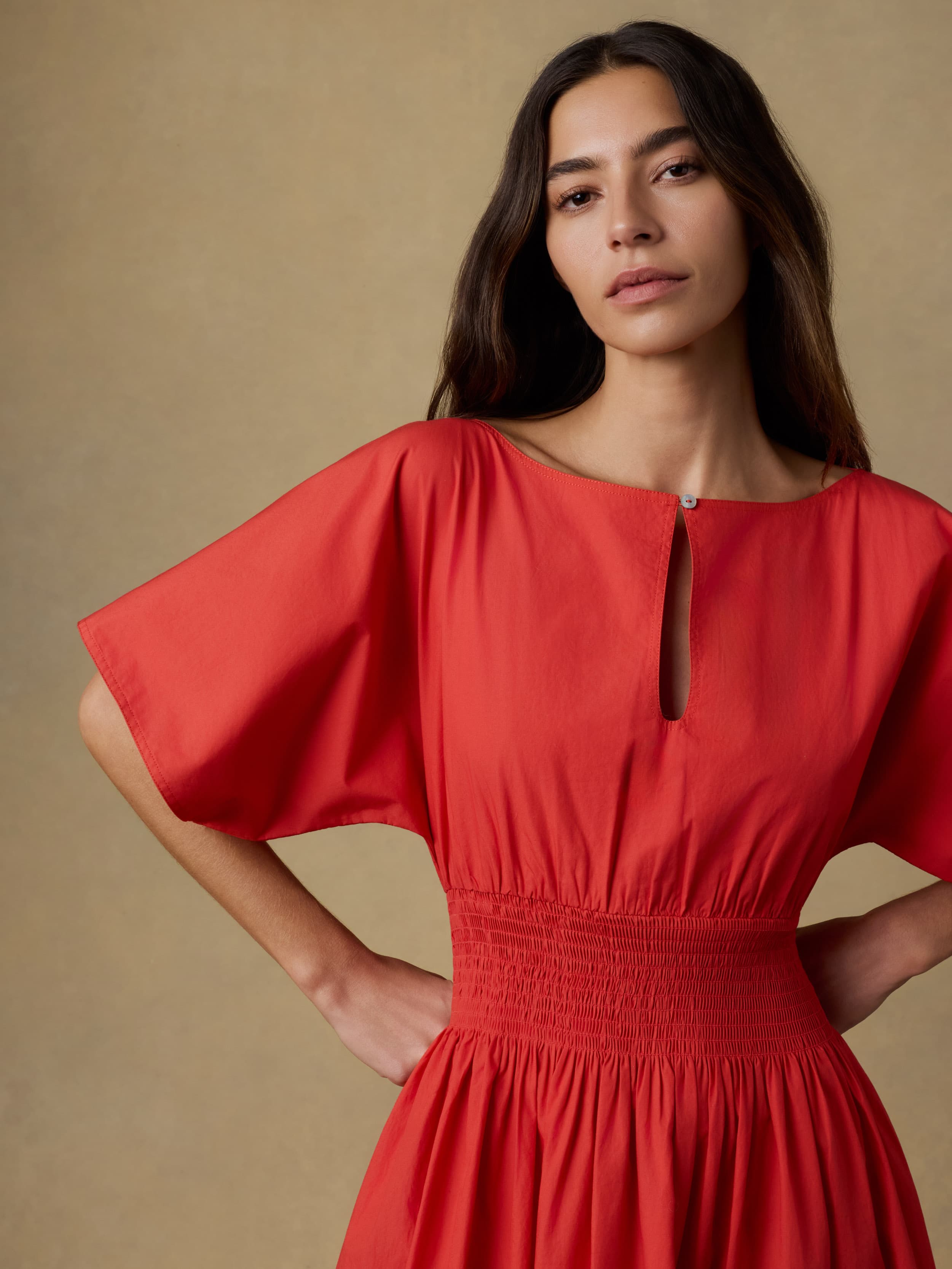 Coastal Poplin Elia Smocked Dress - Poppy Red | Faherty Brand
