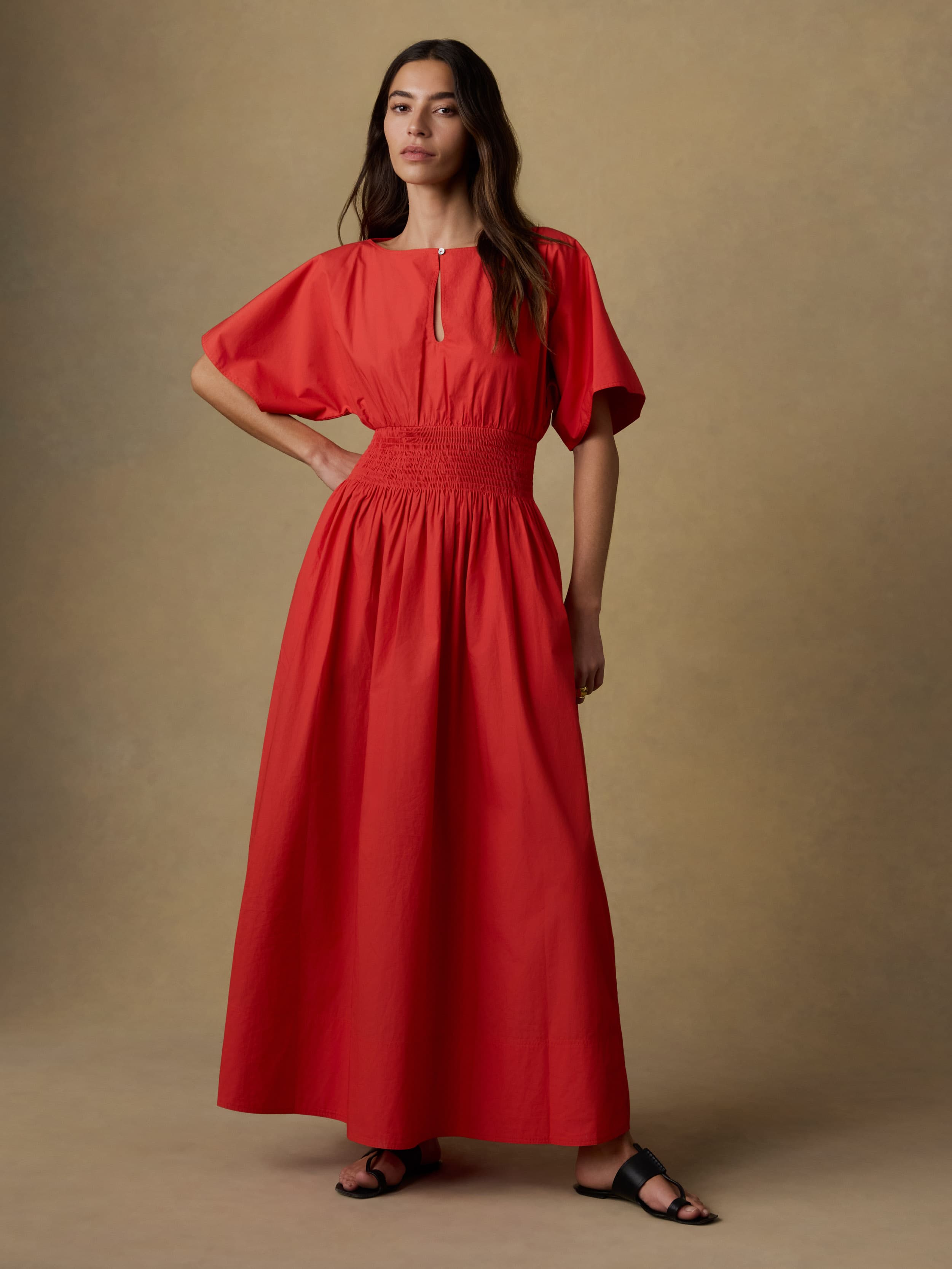 Coastal Poplin Elia Smocked Dress - Poppy Red | Faherty Brand