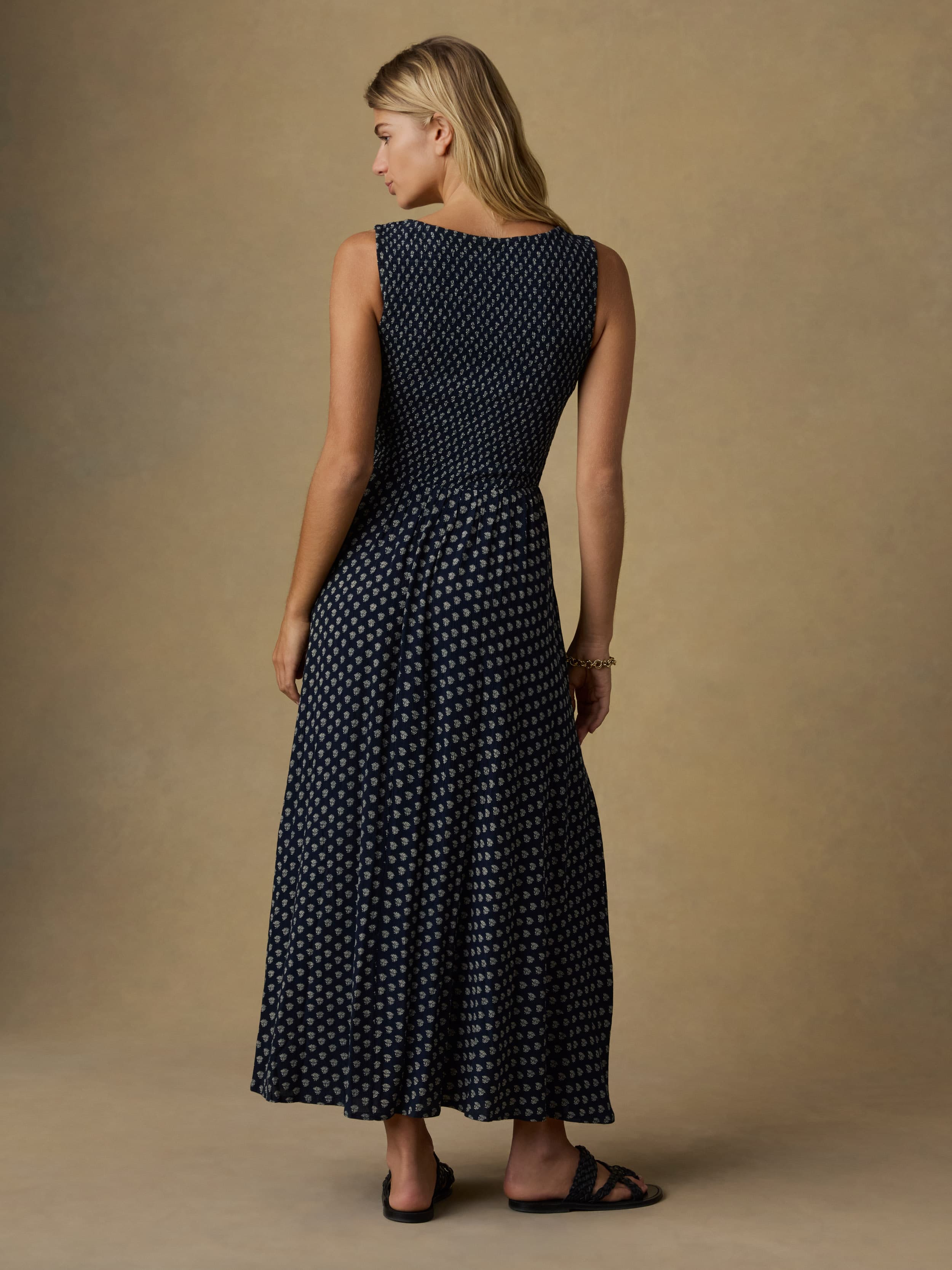 Sophia Smocked Dress - Navy Lotus Floral | Faherty Brand