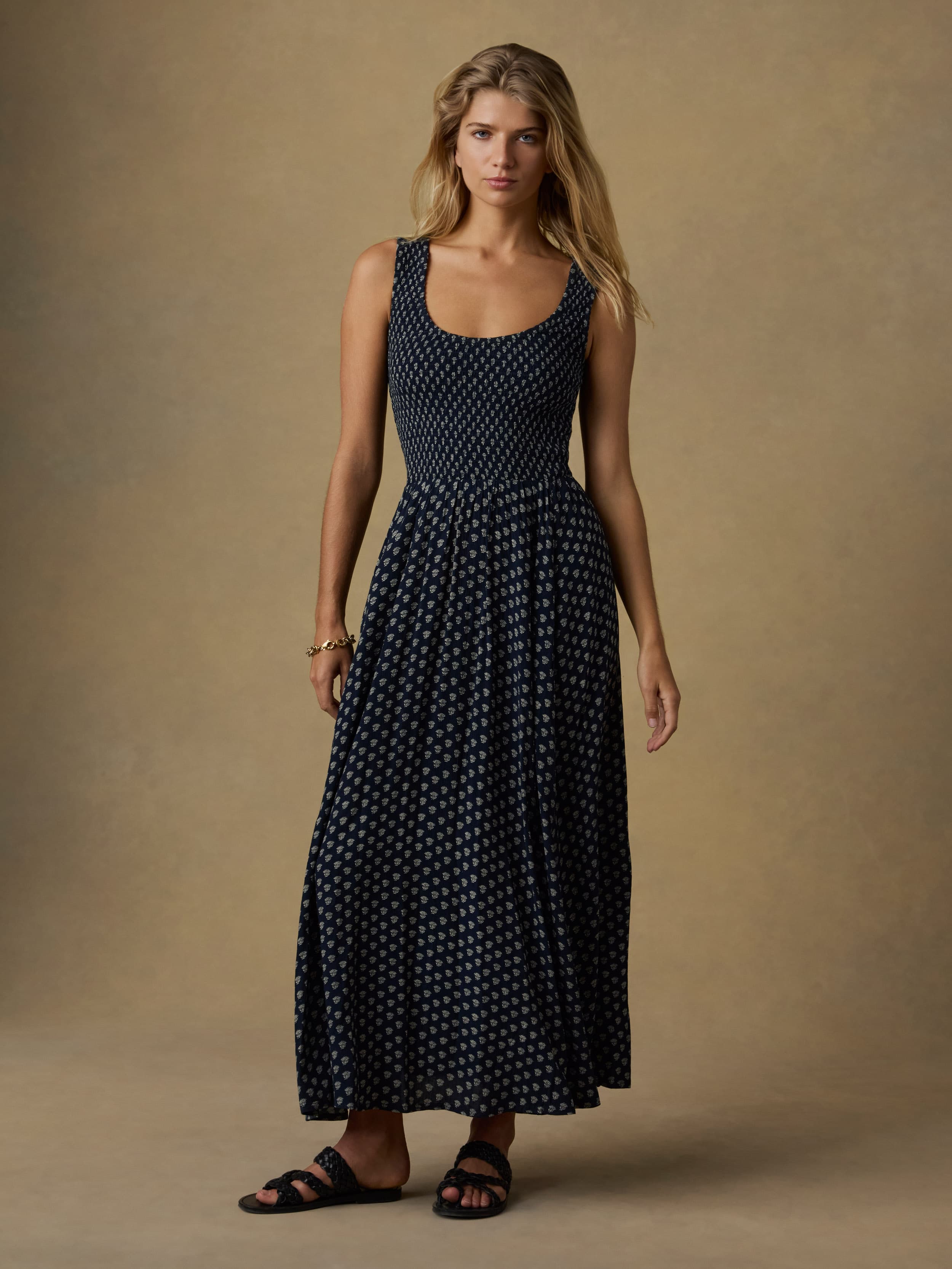 Sophia Smocked Dress - Navy Lotus Floral | Faherty Brand