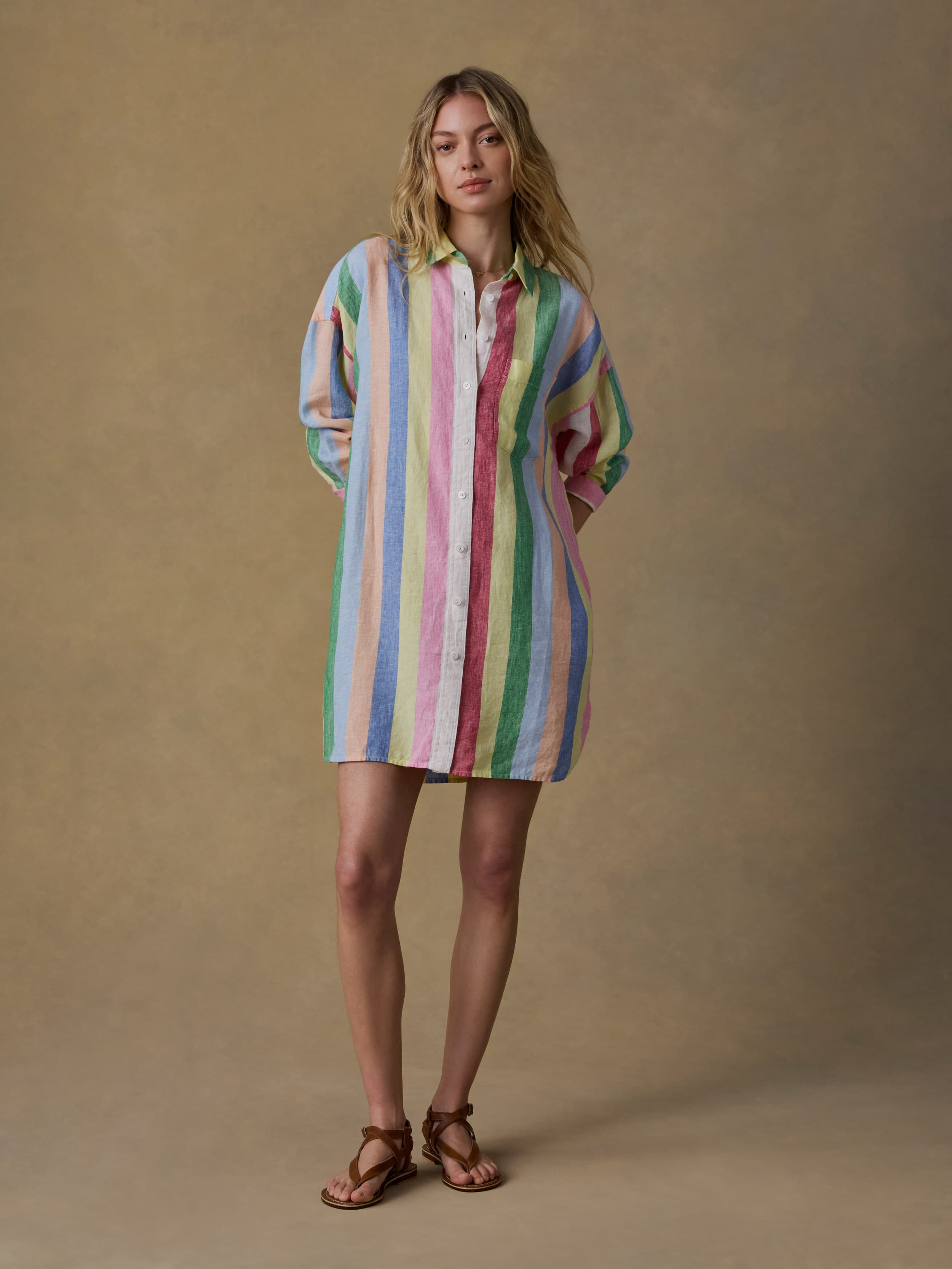 Laguna Linen Mini Shirtdress - Sunbeam Stripe | Faherty Brand