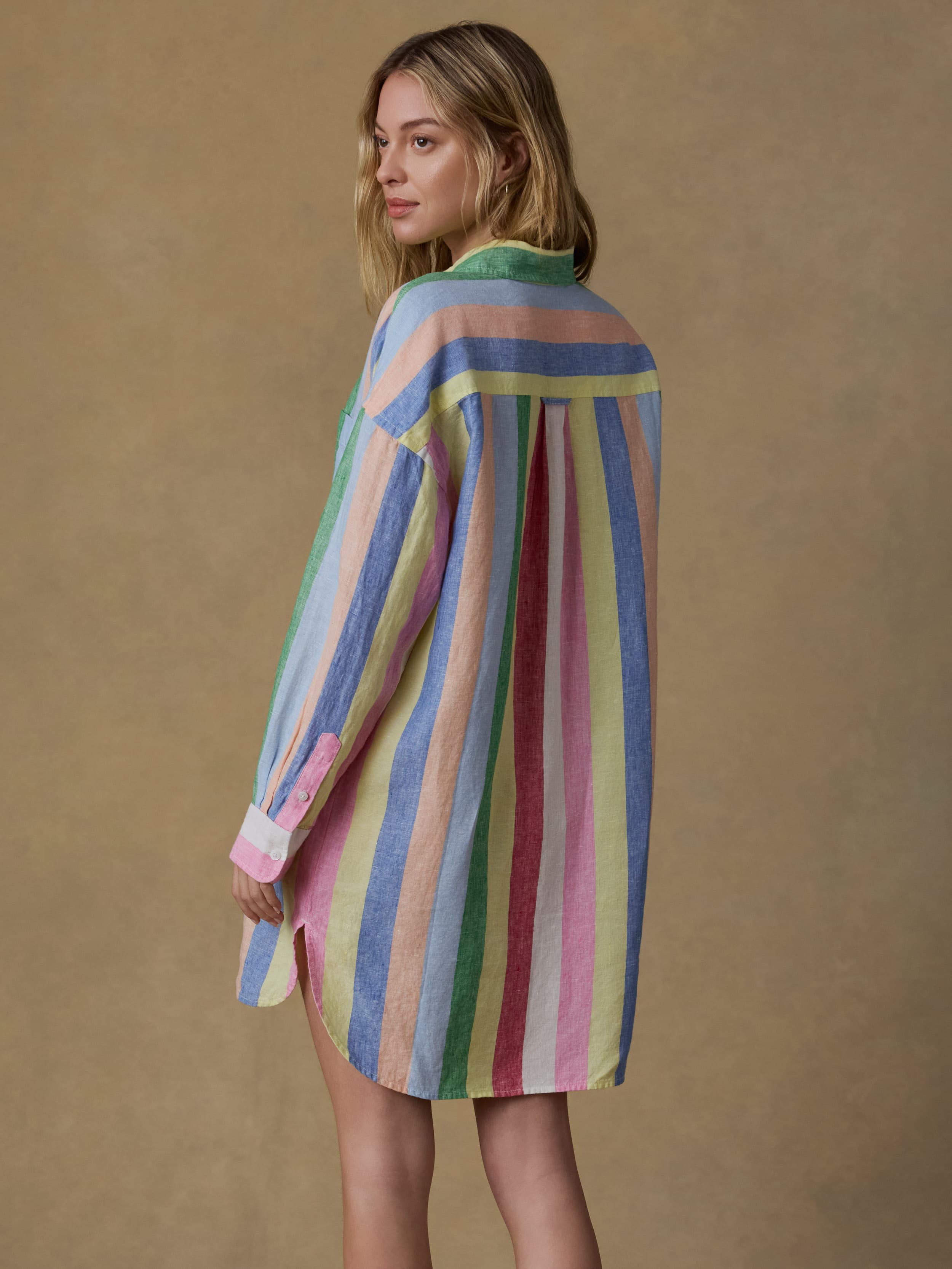 Laguna Linen Mini Shirtdress - Sunbeam Stripe | Faherty Brand