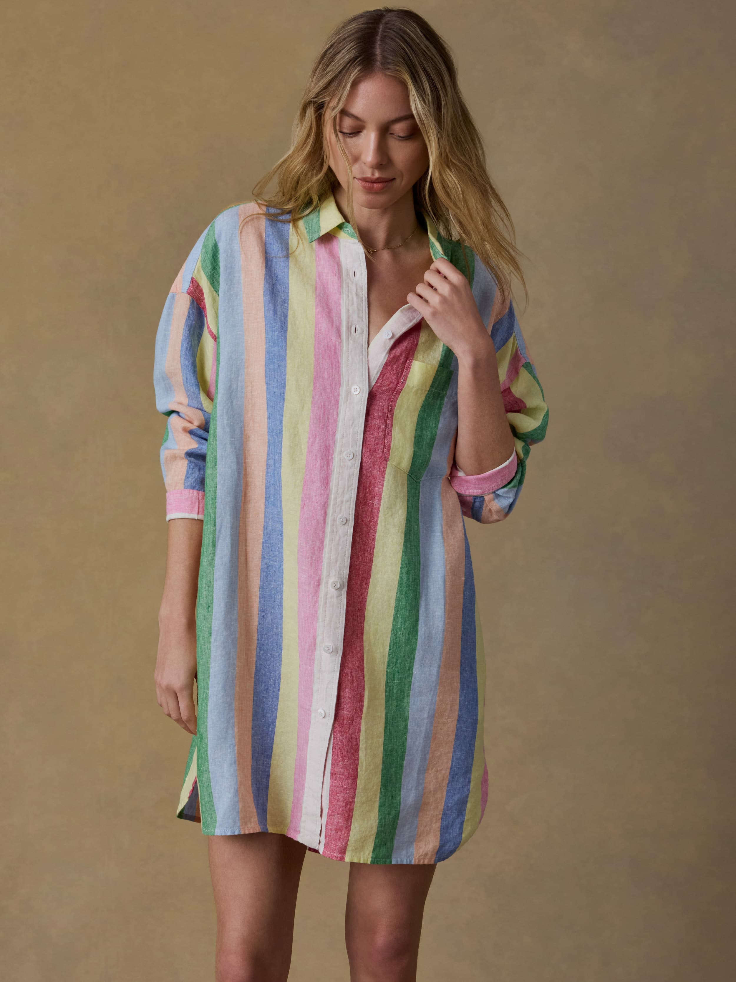 Laguna Linen Mini Shirtdress - Sunbeam Stripe | Faherty Brand