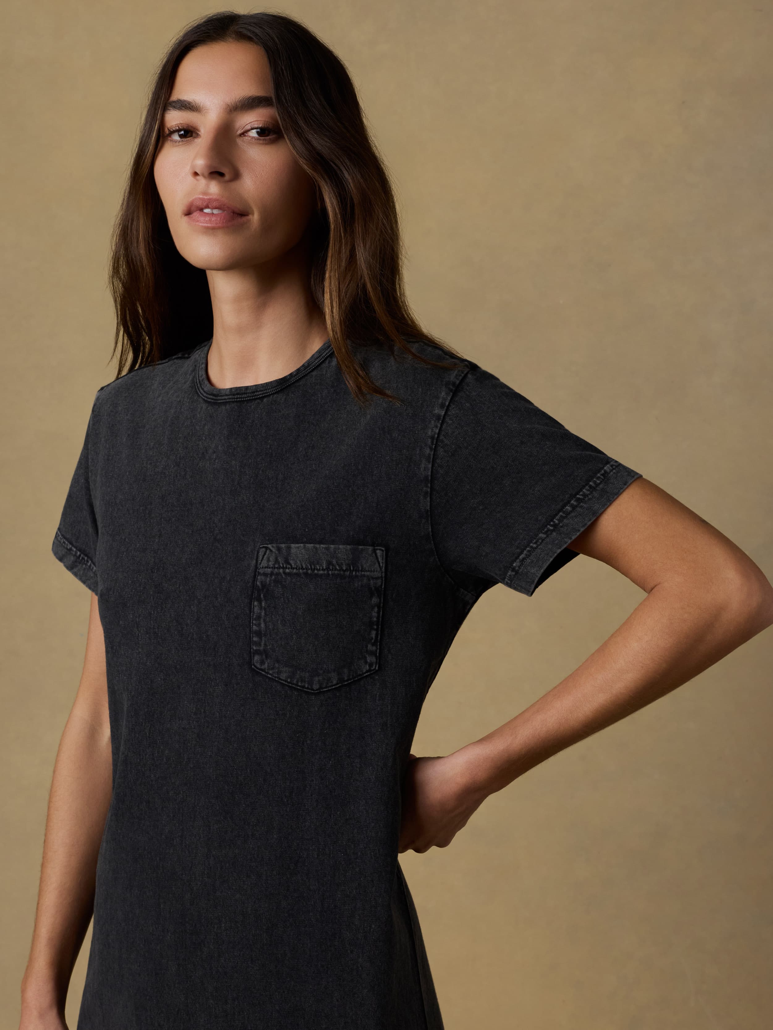 Recycled Cotton Jersey T Shirt Dress - Washed Black | Faherty Brand