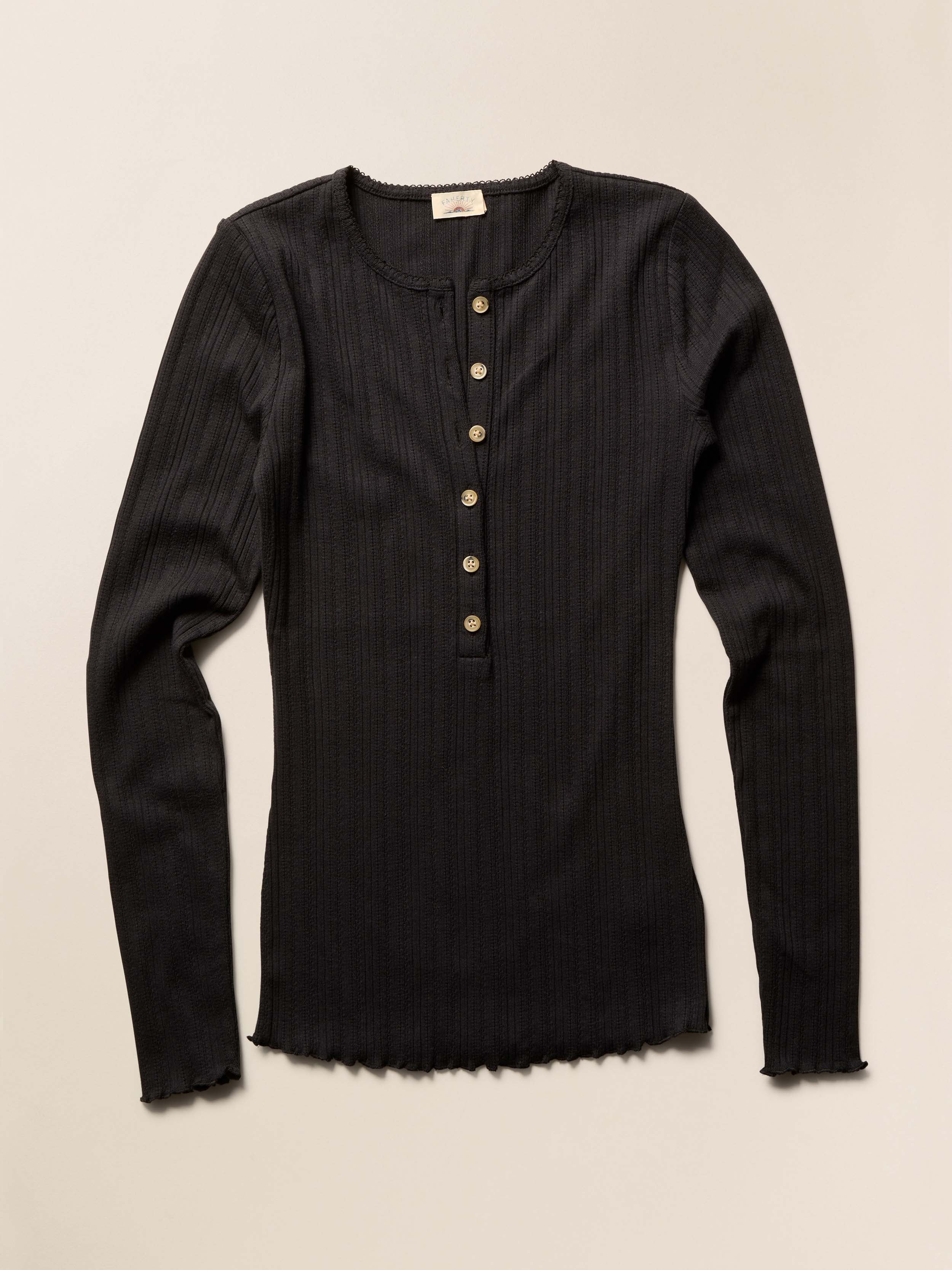 Paradise Pointelle Henley - Black | Faherty Brand