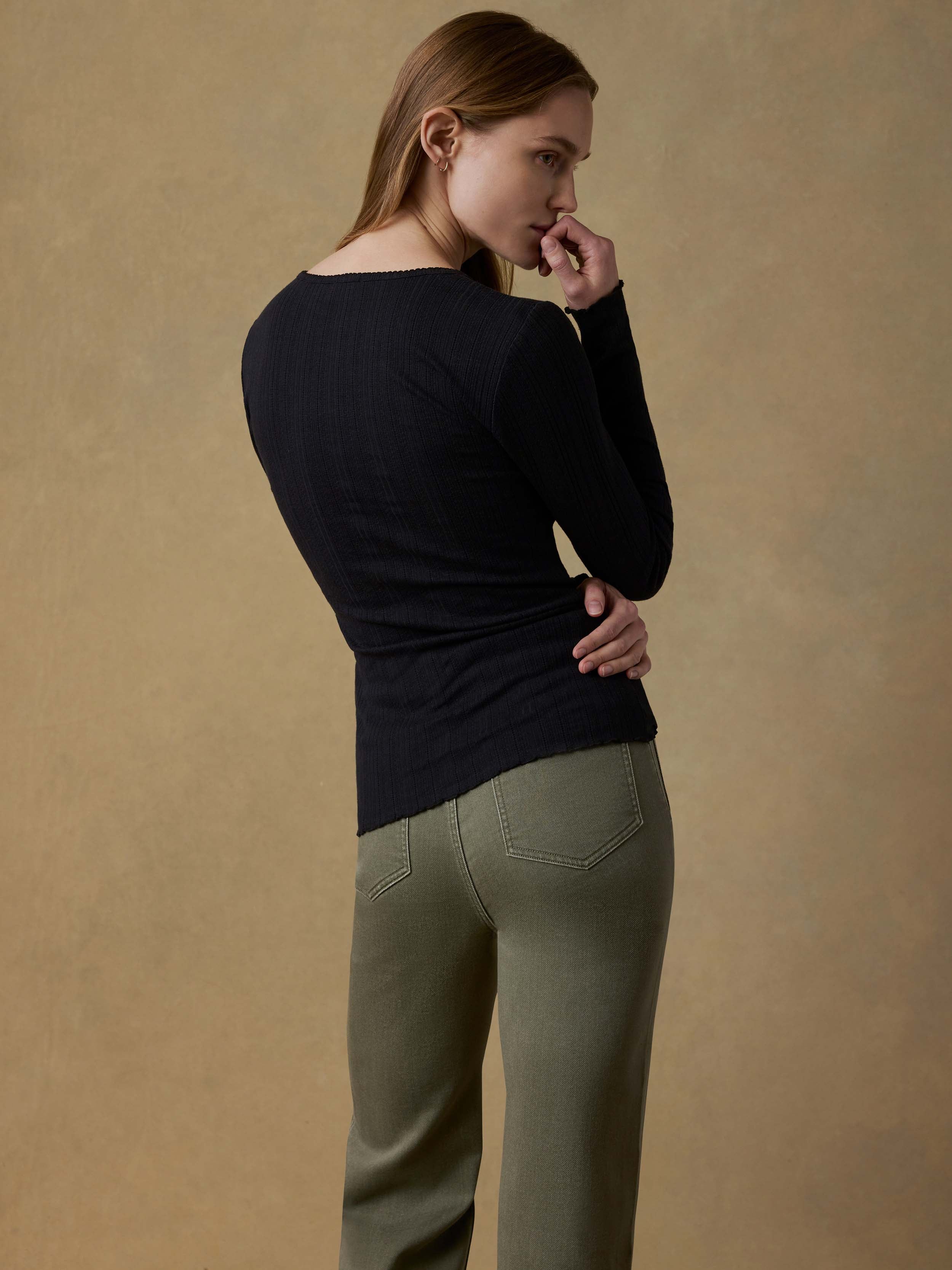 Paradise Pointelle Henley - Black | Faherty Brand