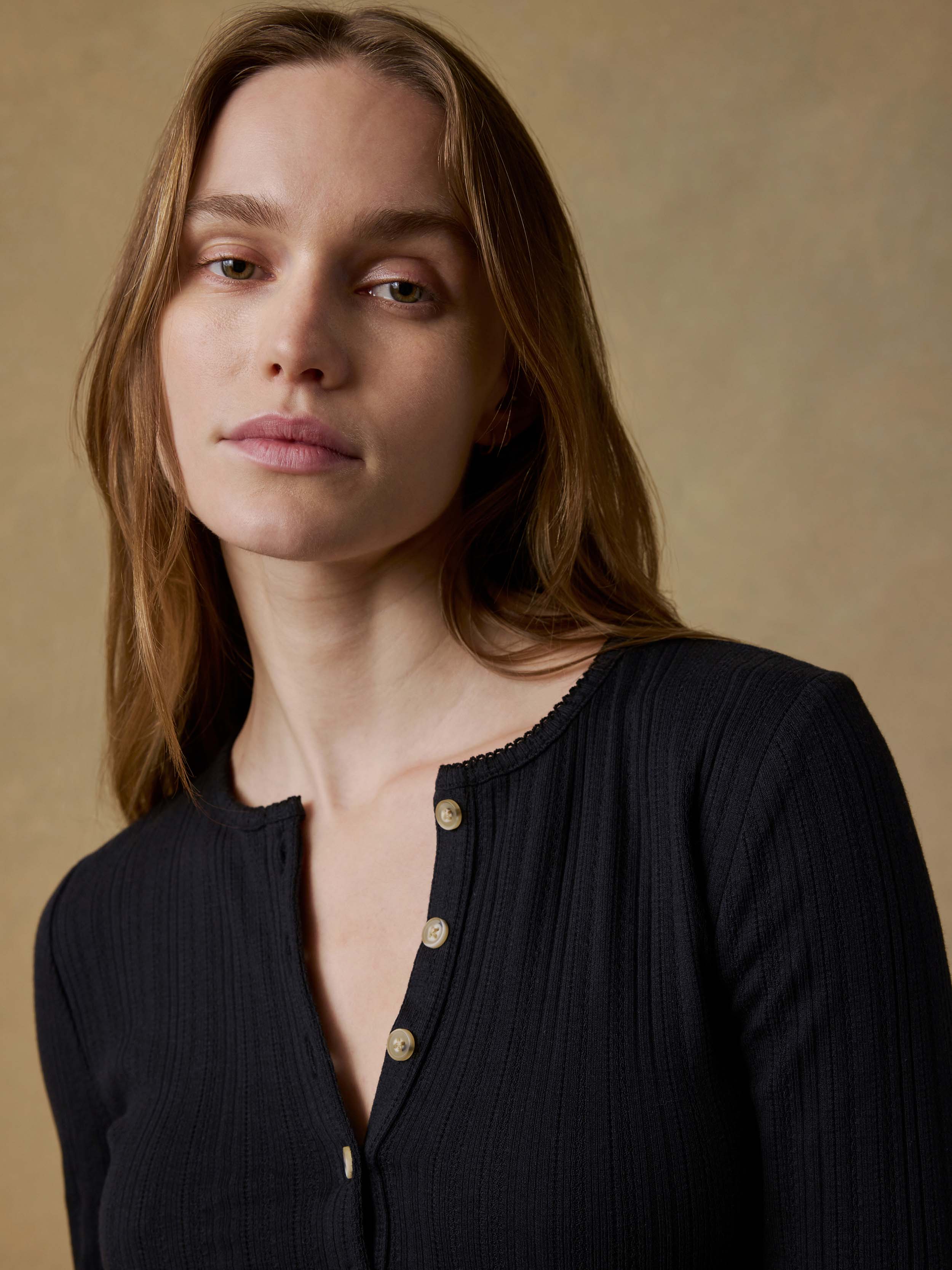 Paradise Pointelle Henley - Black | Faherty Brand