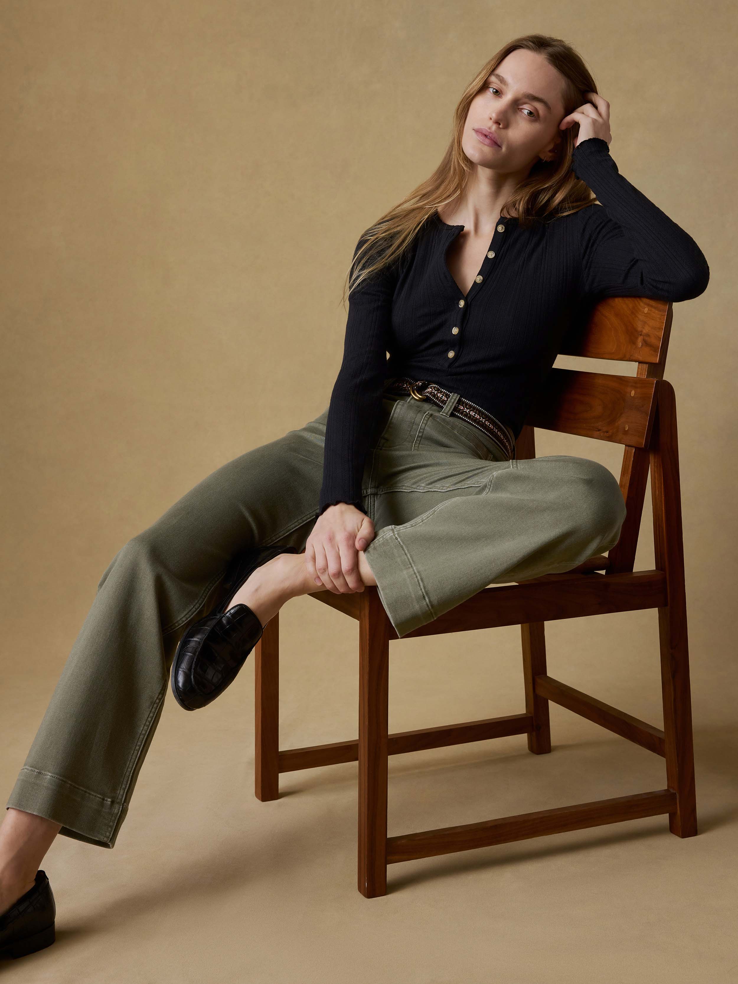Paradise Pointelle Henley - Black | Faherty Brand
