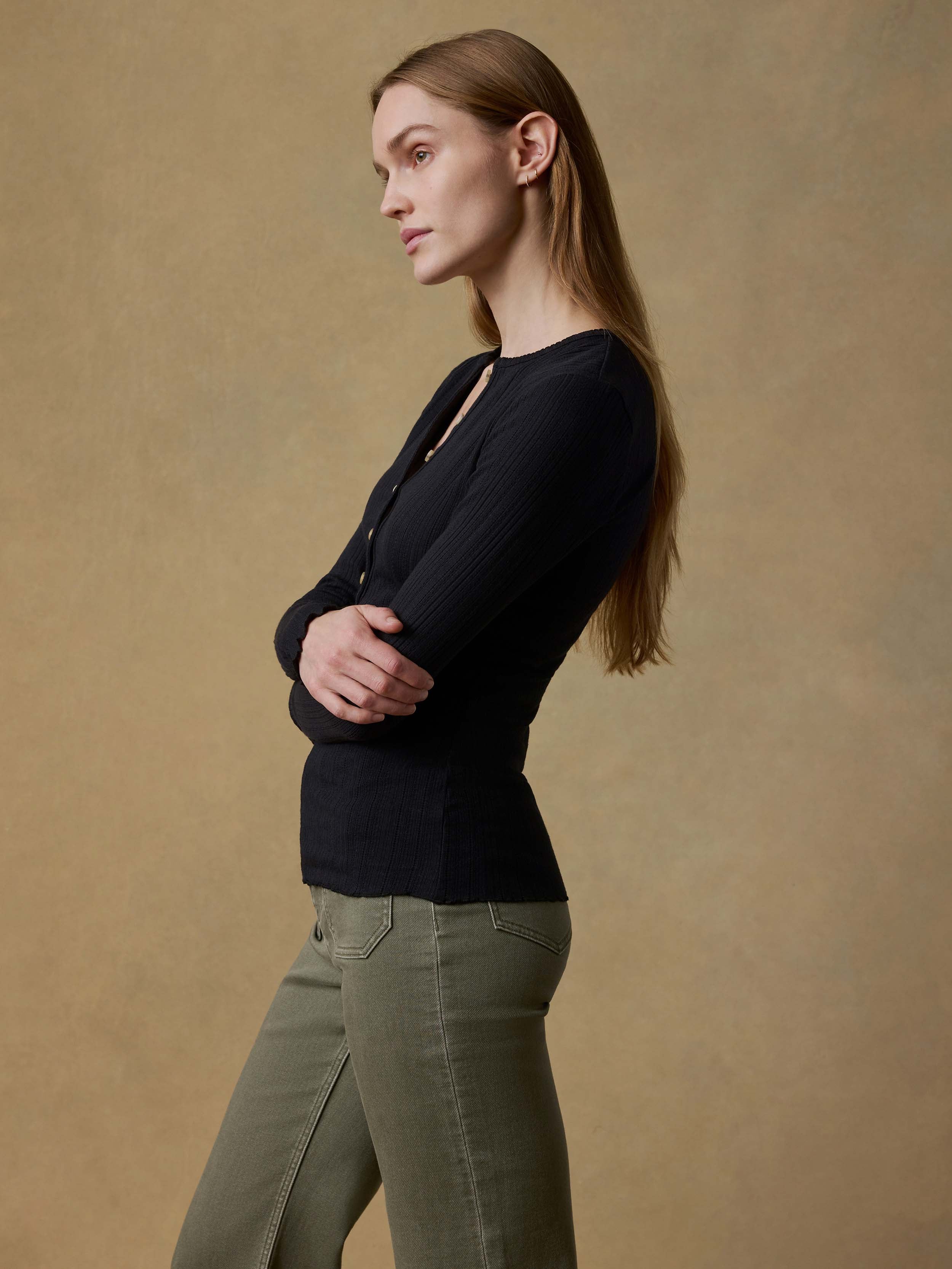 Paradise Pointelle Henley - Black | Faherty Brand