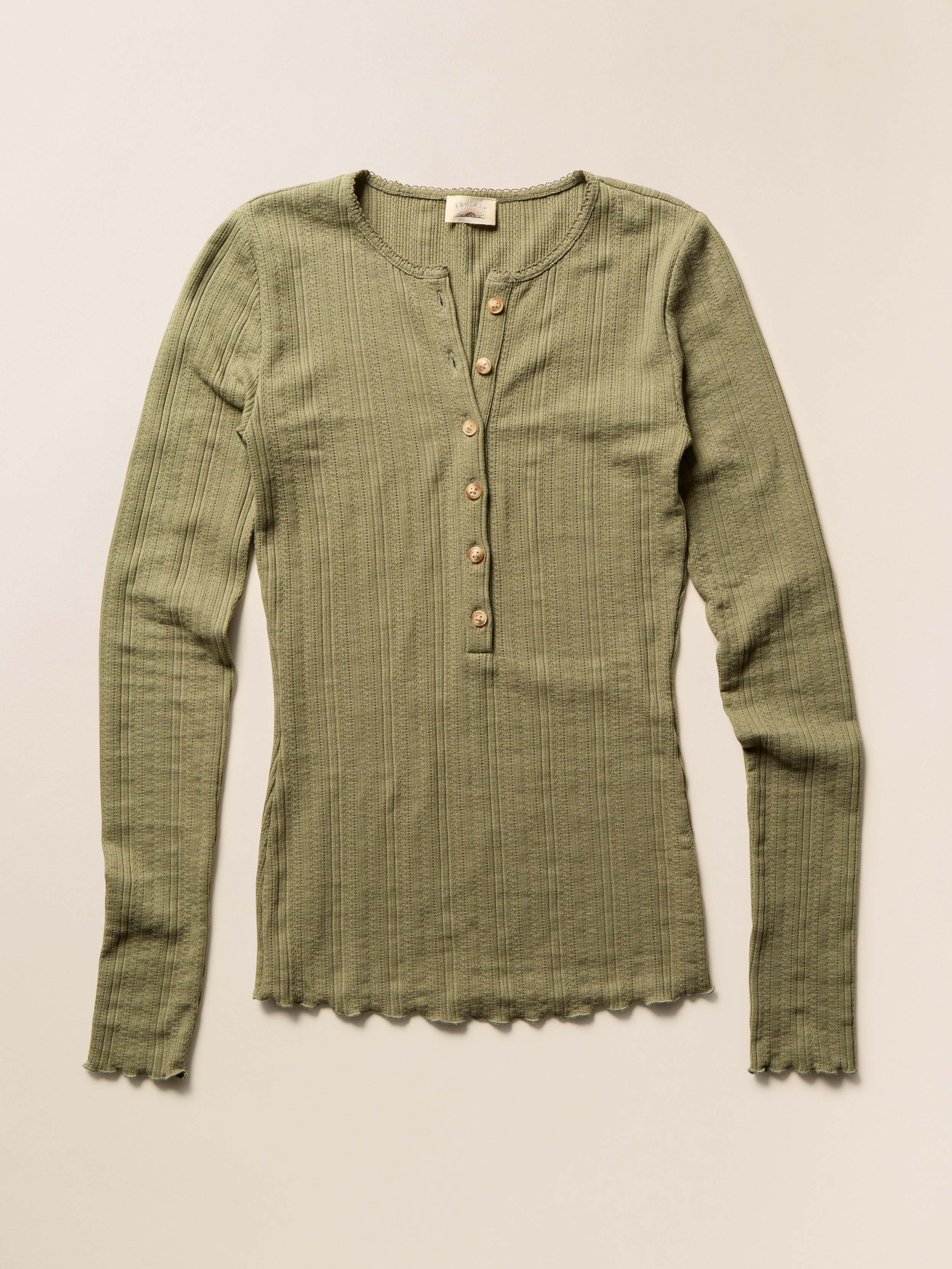 Paradise Pointelle Henley - Island Olive | Faherty Brand