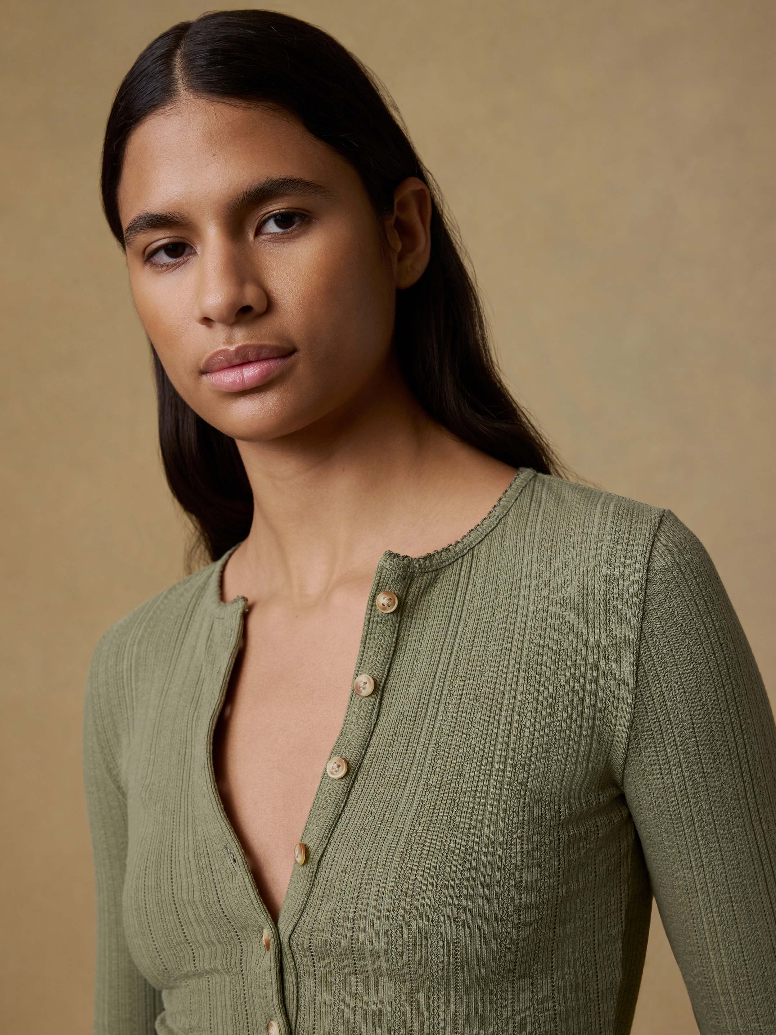 Paradise Pointelle Henley - Island Olive | Faherty Brand