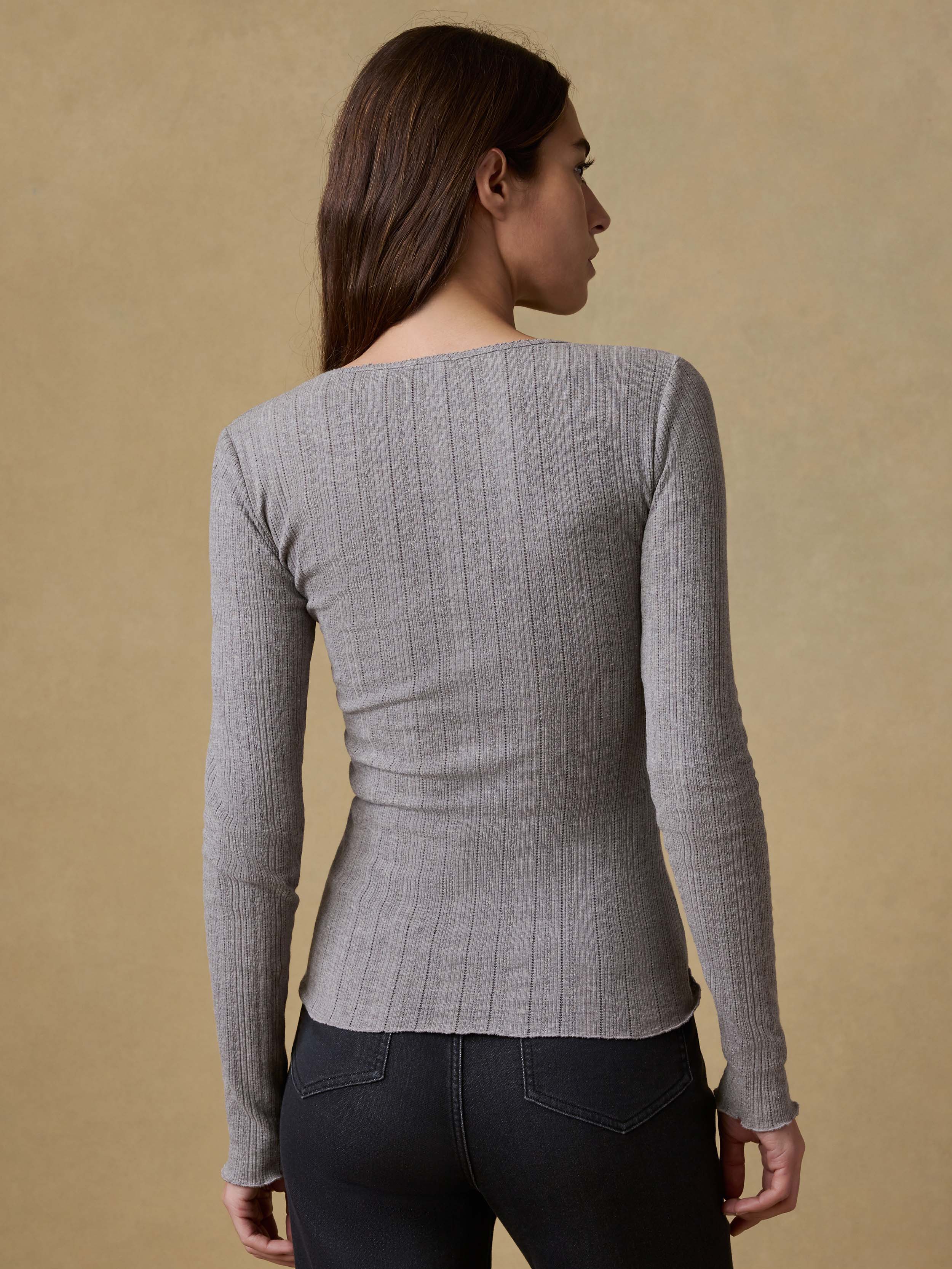 Paradise Pointelle Henley - Medium Grey Heather | Faherty Brand